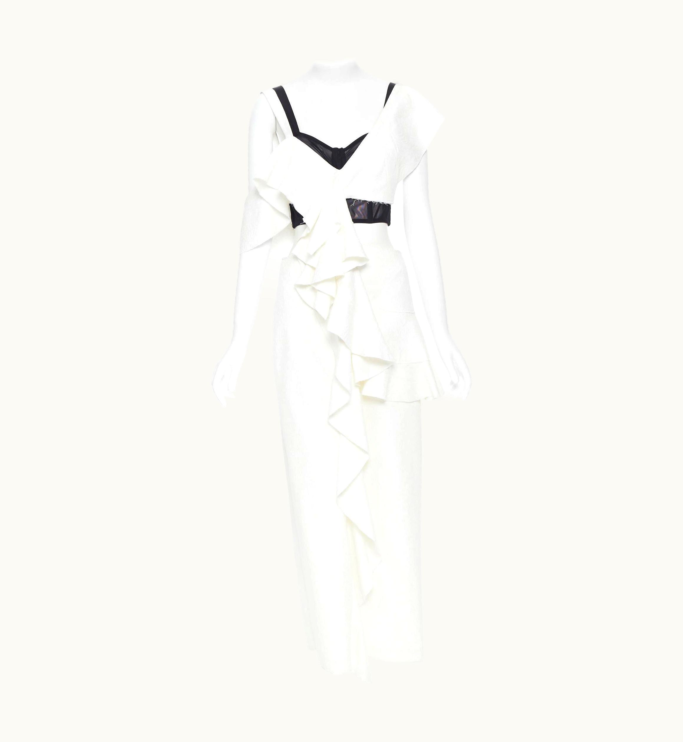 Proenza Schouler S/S Black Mesh Bustier White Ruffle Tiered Dress