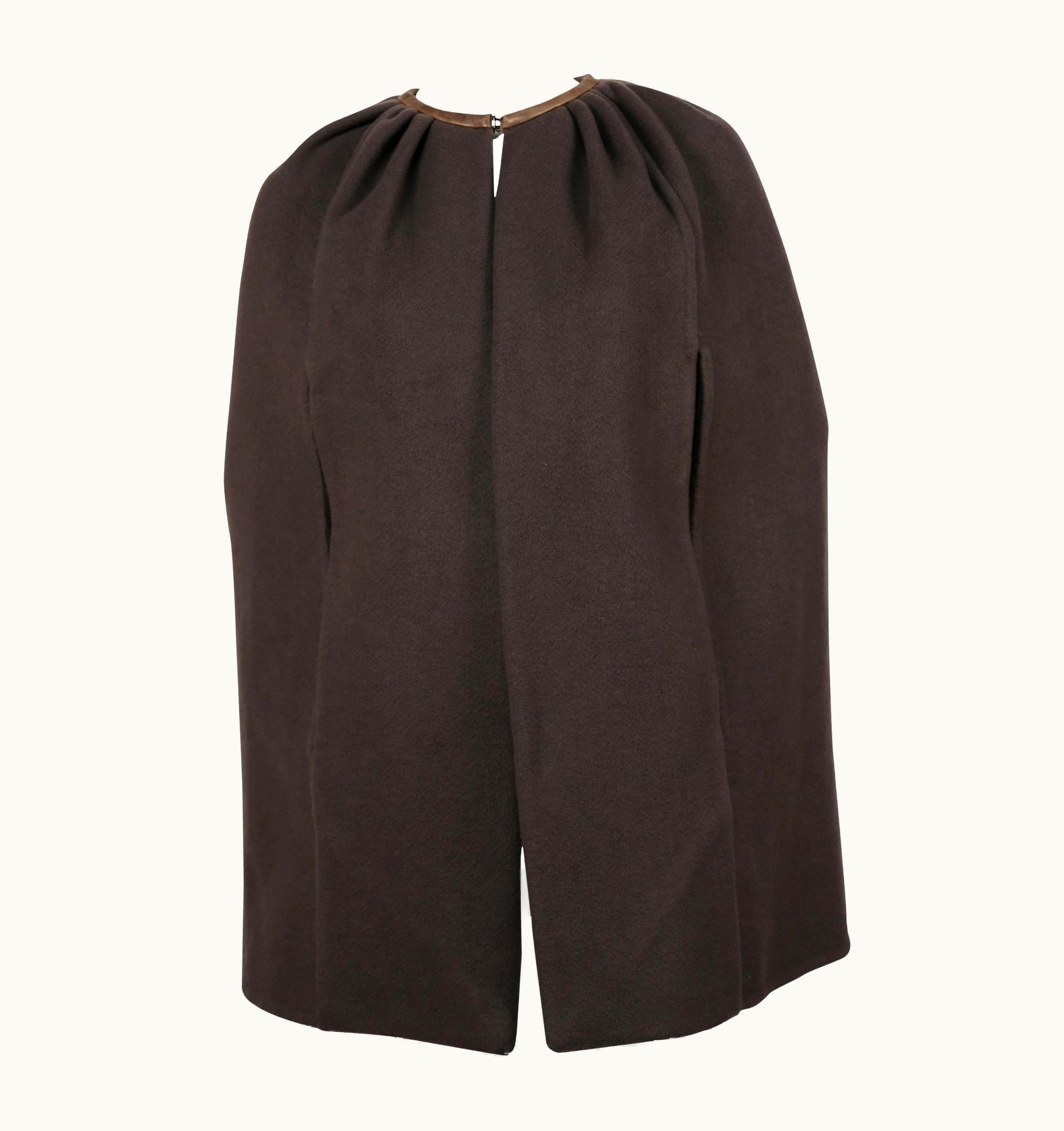 Rick Owens Taupe Cashmere Cape With Leather Trim
