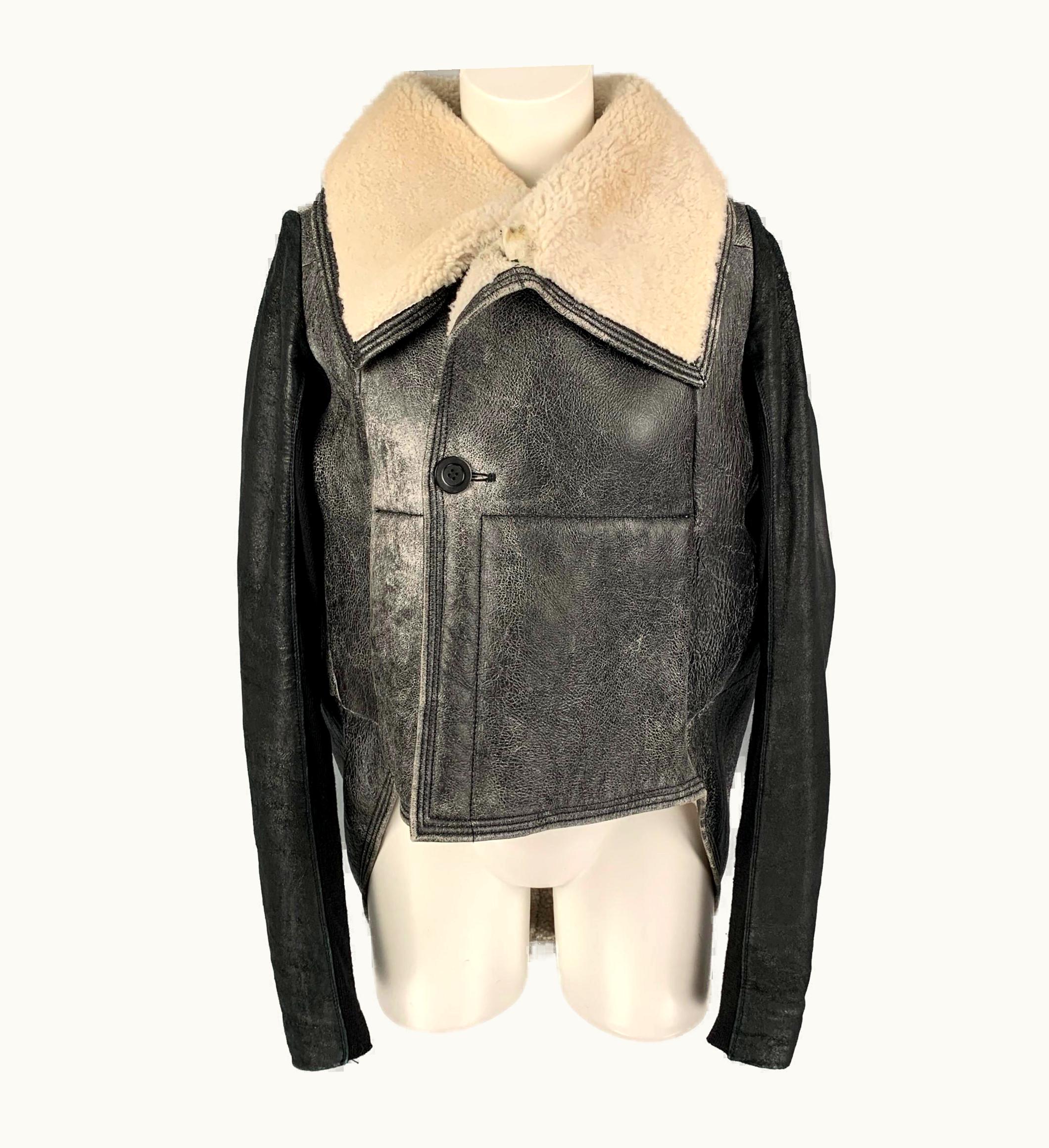 Rick Owens Grey Cream Lamb Shearling Coat