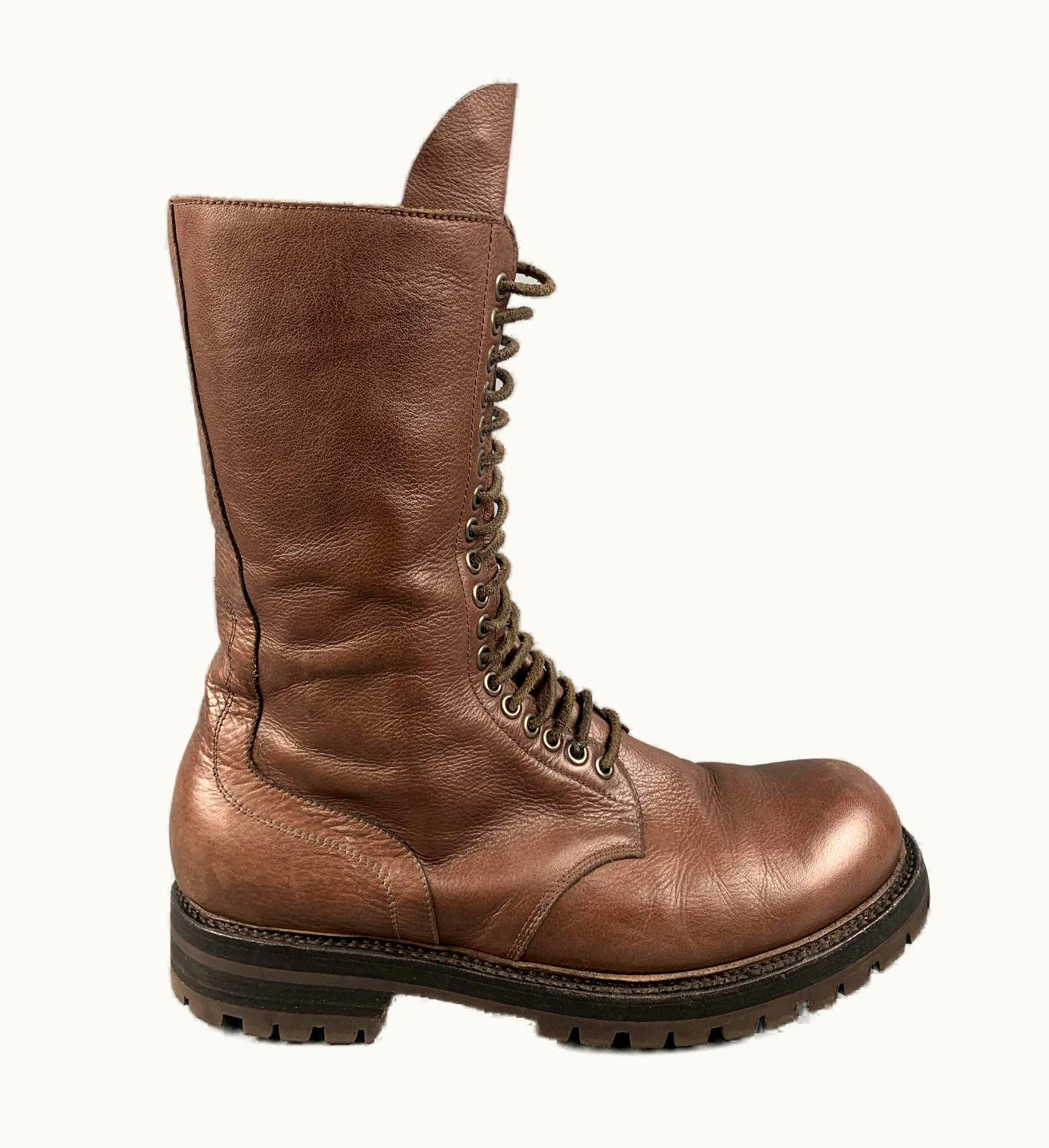 Rick Owens Brown Leather Tall Military Boots