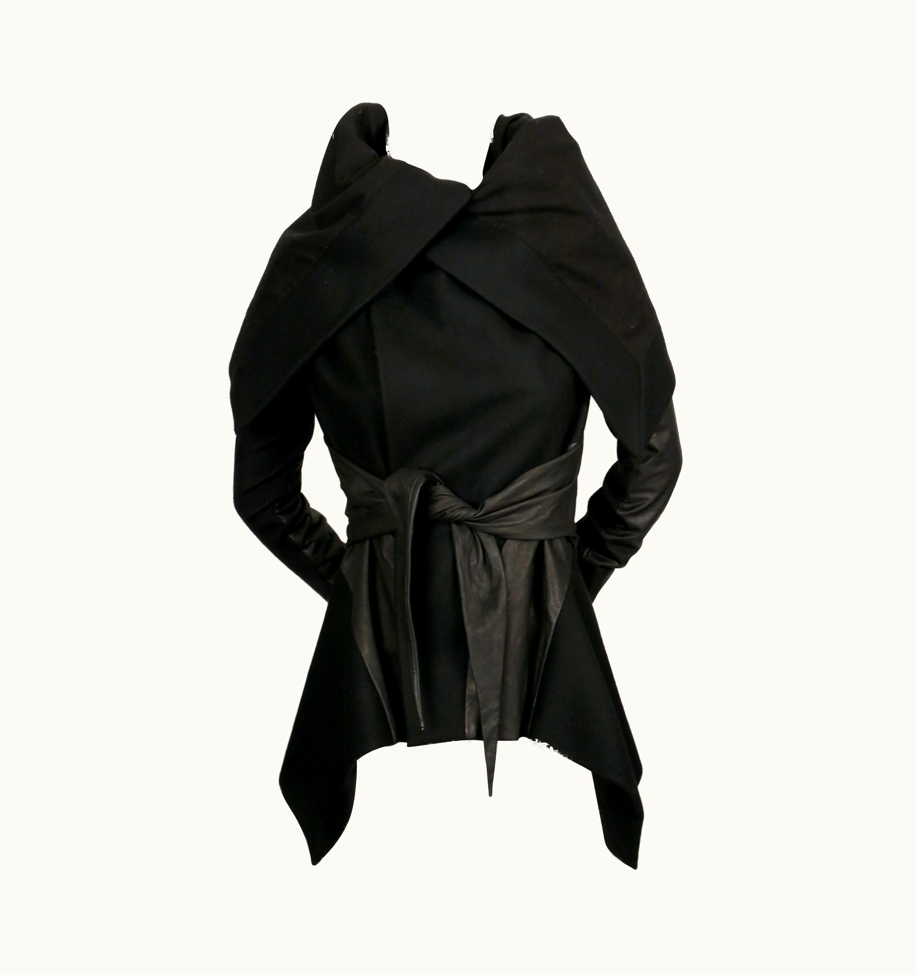 Rick Owens Black Jacket With Leather Sleeves And Asymmetrical Hemline UZ0616932