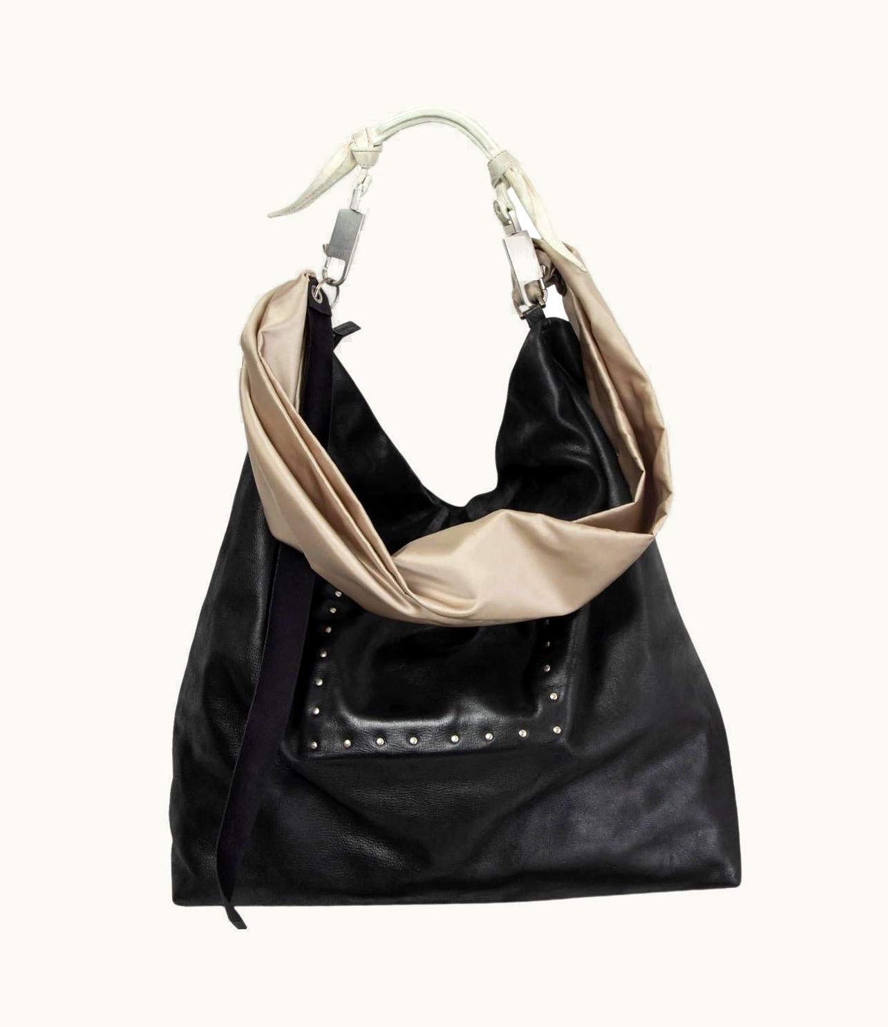 Rick Owens Black Leather Big Adri Studded Hobo Shoulder Bag