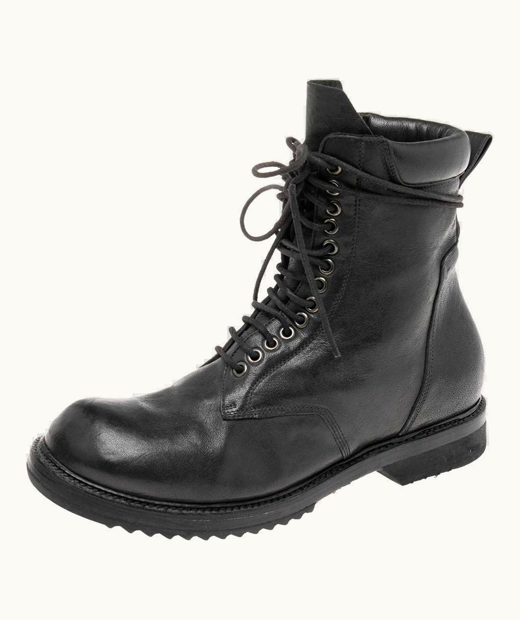 Rick Owens Black Leather Lace-Up Ankle Boots