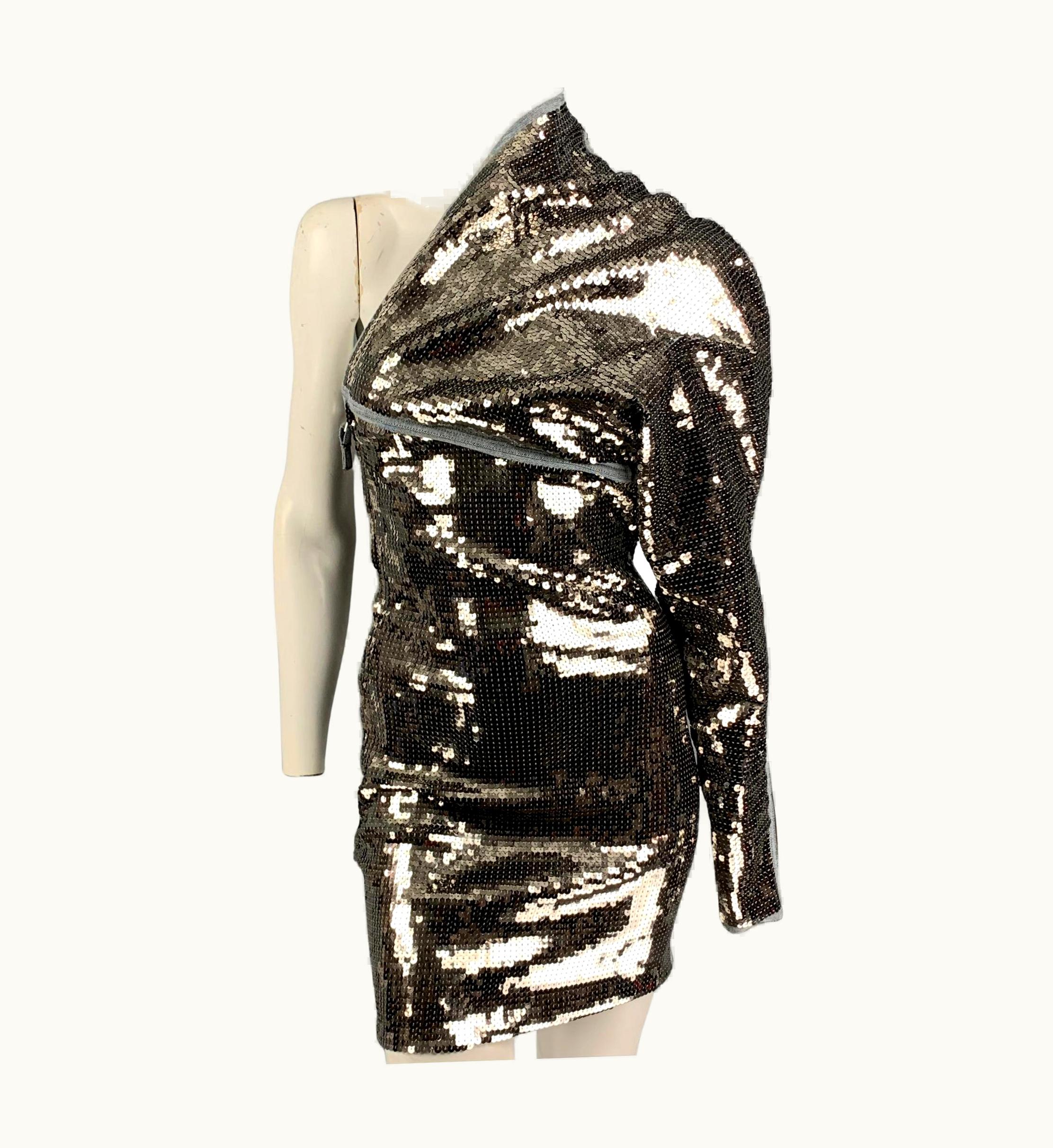 Rick Owens Silver Blue Cotton Diana Sequined Dress