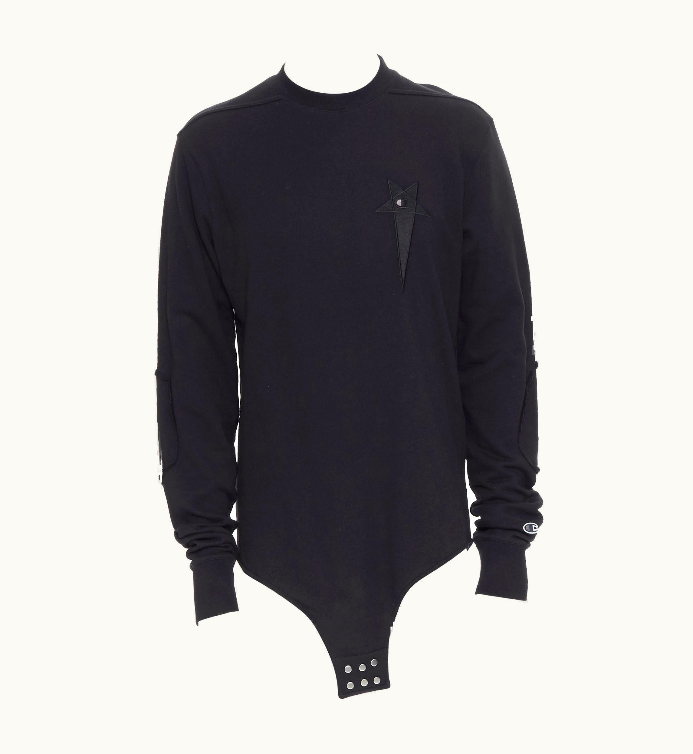 Rick Owens Champion S/S Tecuatl Black Pentagram Embroidered Sweater