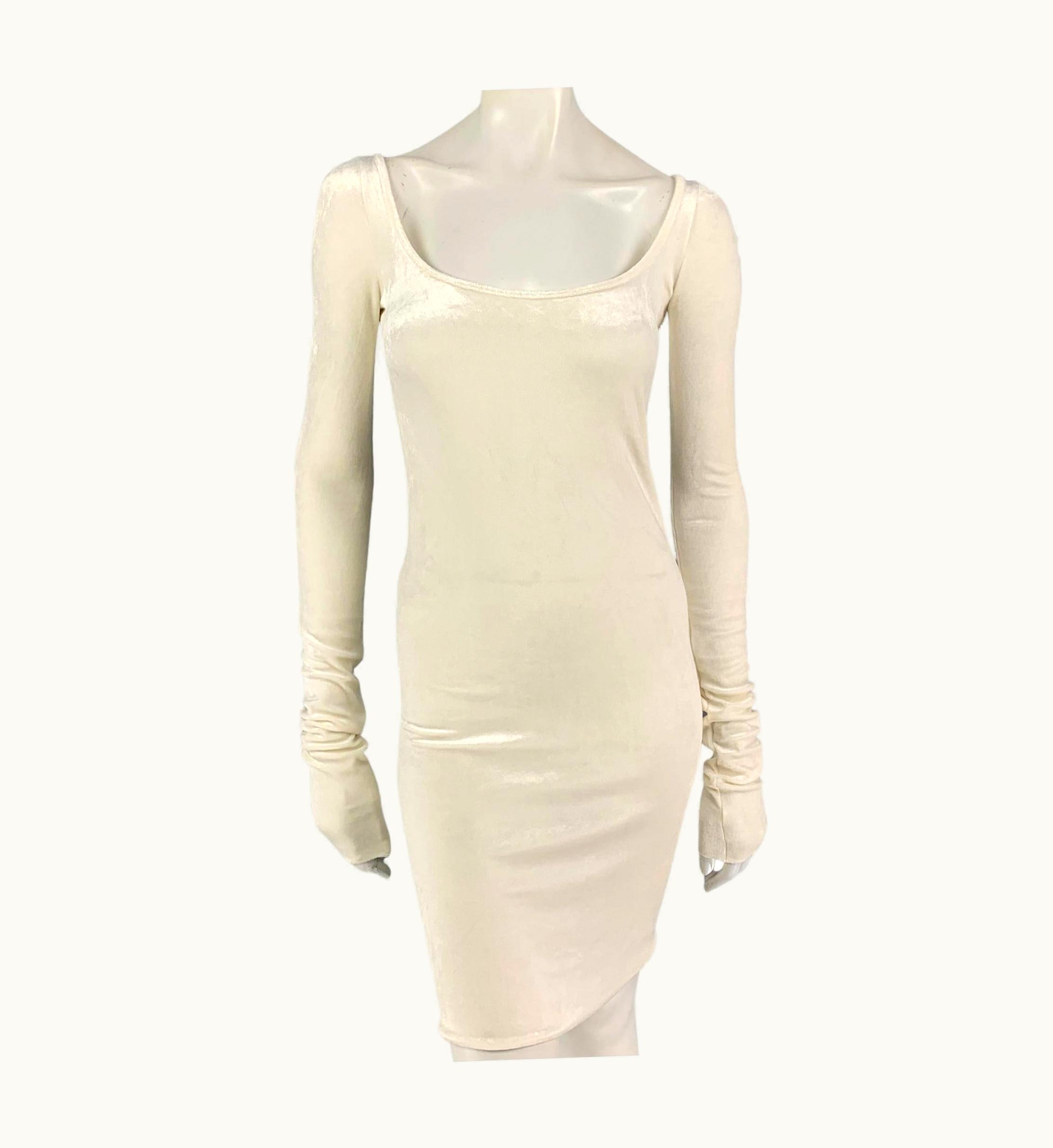Rick Owens Cream Viscose Nylon Long Sleeve Mini Dress