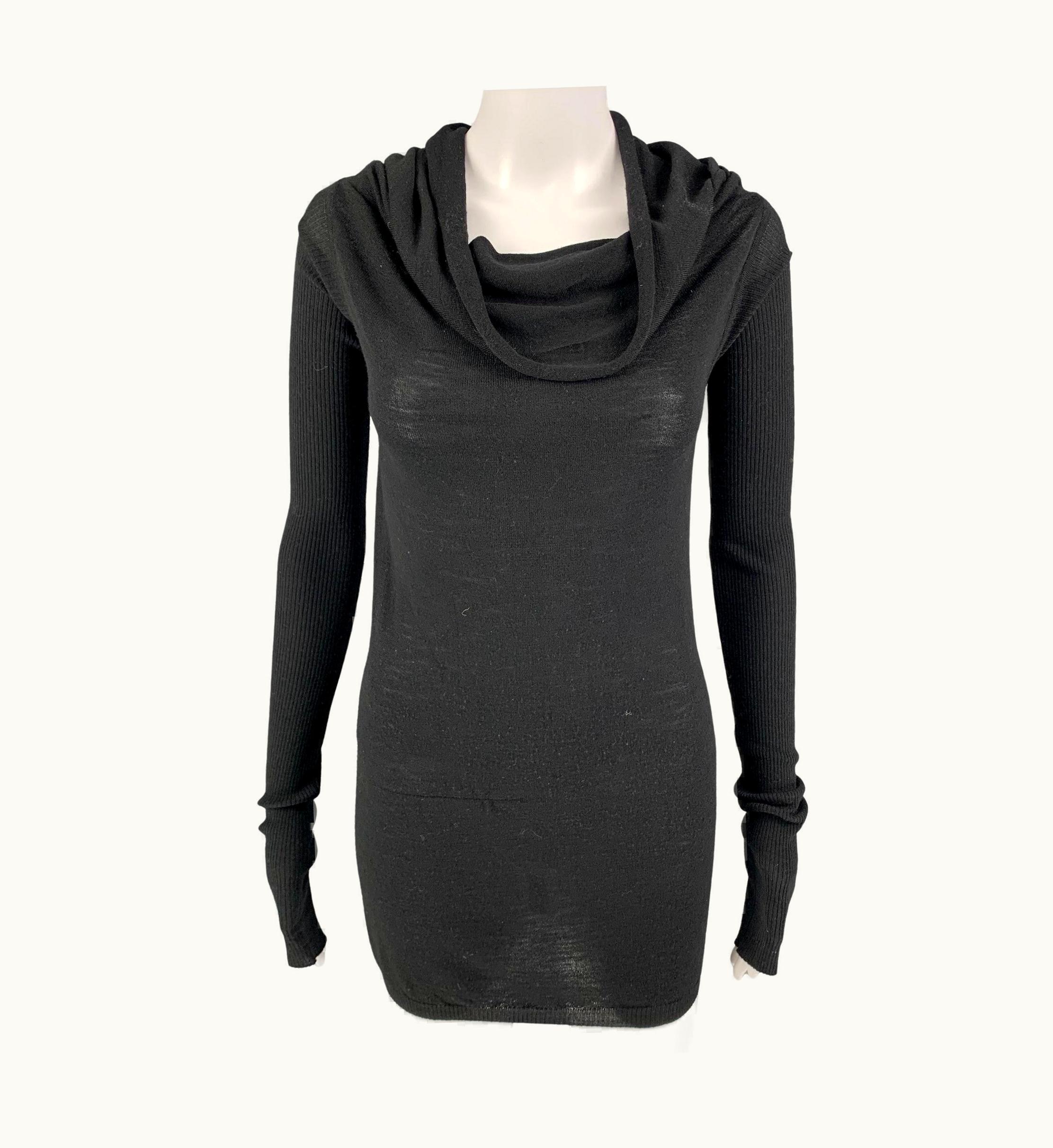 Rick Owens Black Long Sleeve Casual Cowl Neck Top