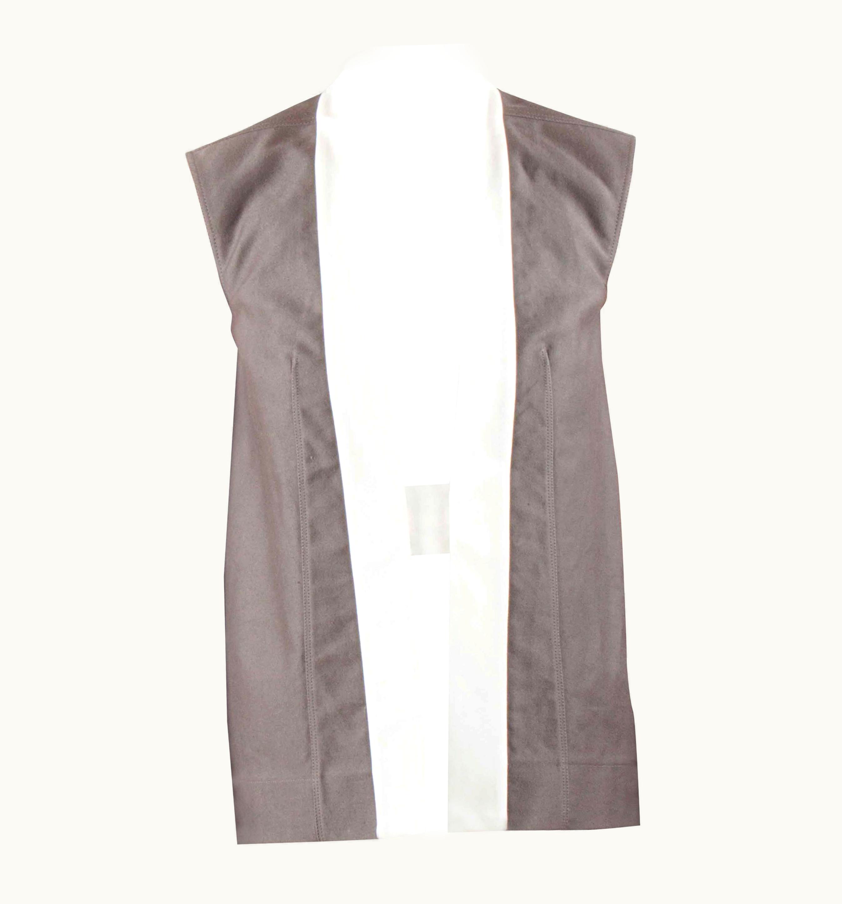 Rick Owens Darkdust Brown Cotton Asymmetric Hem Contrast Sleeveless Jacket