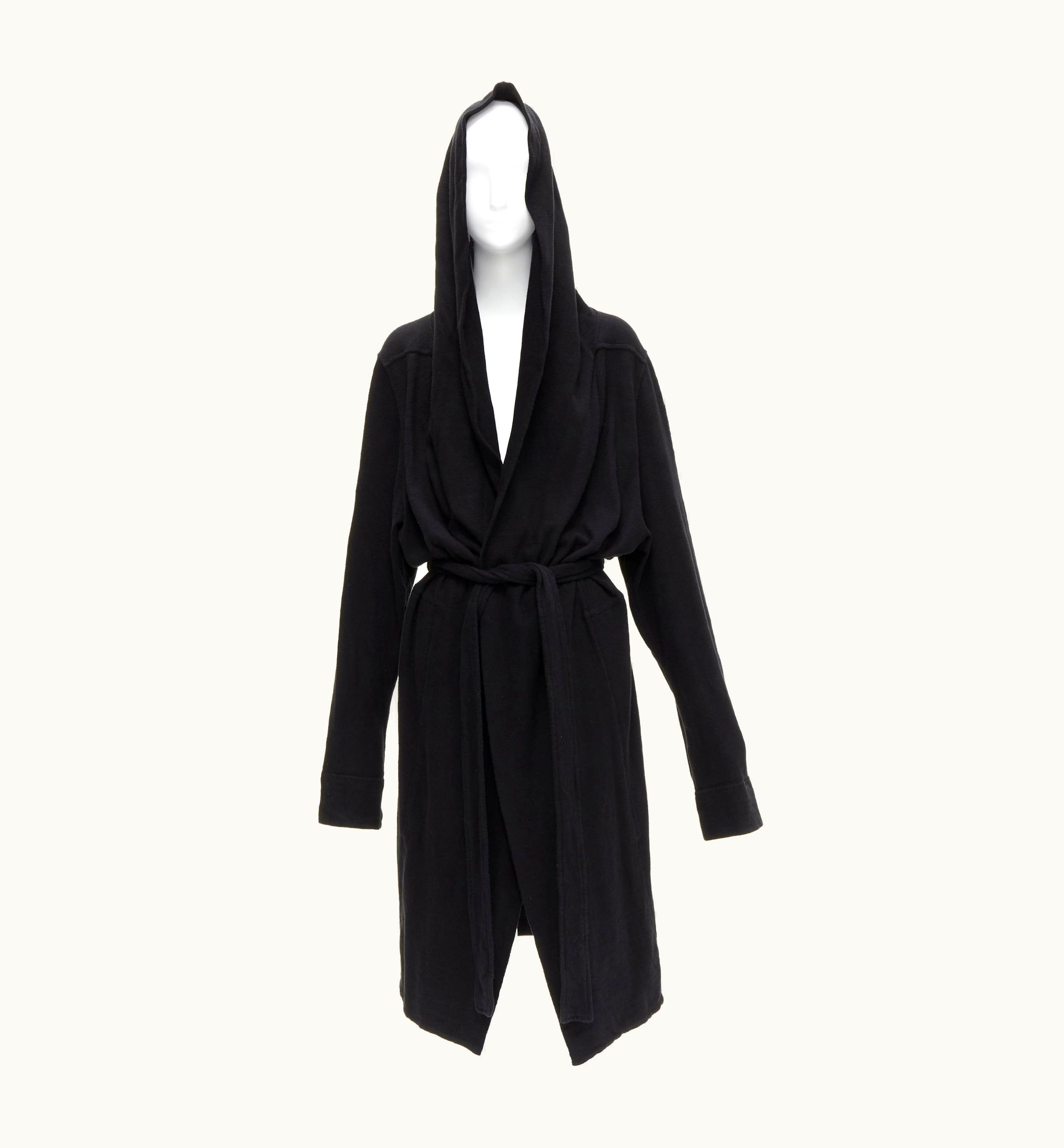 Rick Owens Drkshdw Black Cotton Thick Jersey Hooded Belted Robe Jacket