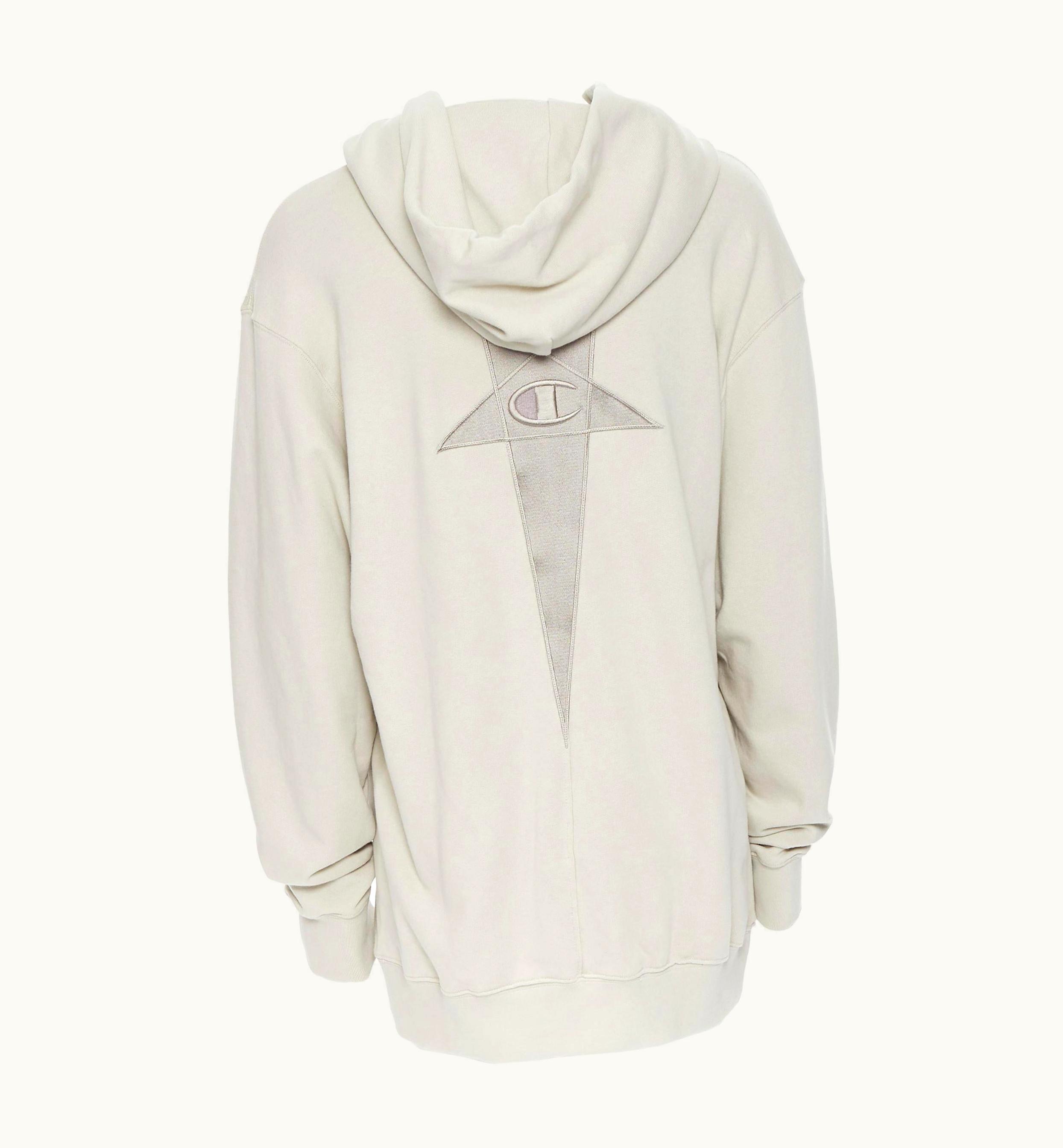 Rick Owens Champion S/S Tecuatl Pearl Grey Pentagram Oversized Hoodie UZ0616958