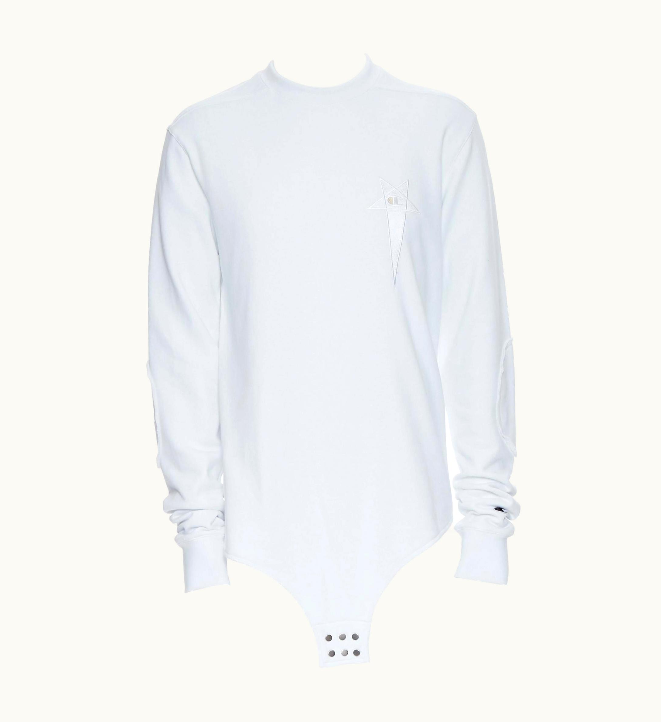 Rick Owens Champion S/S Tecuatl White Pentagram Embroidered Snap Sweater UZ0616961