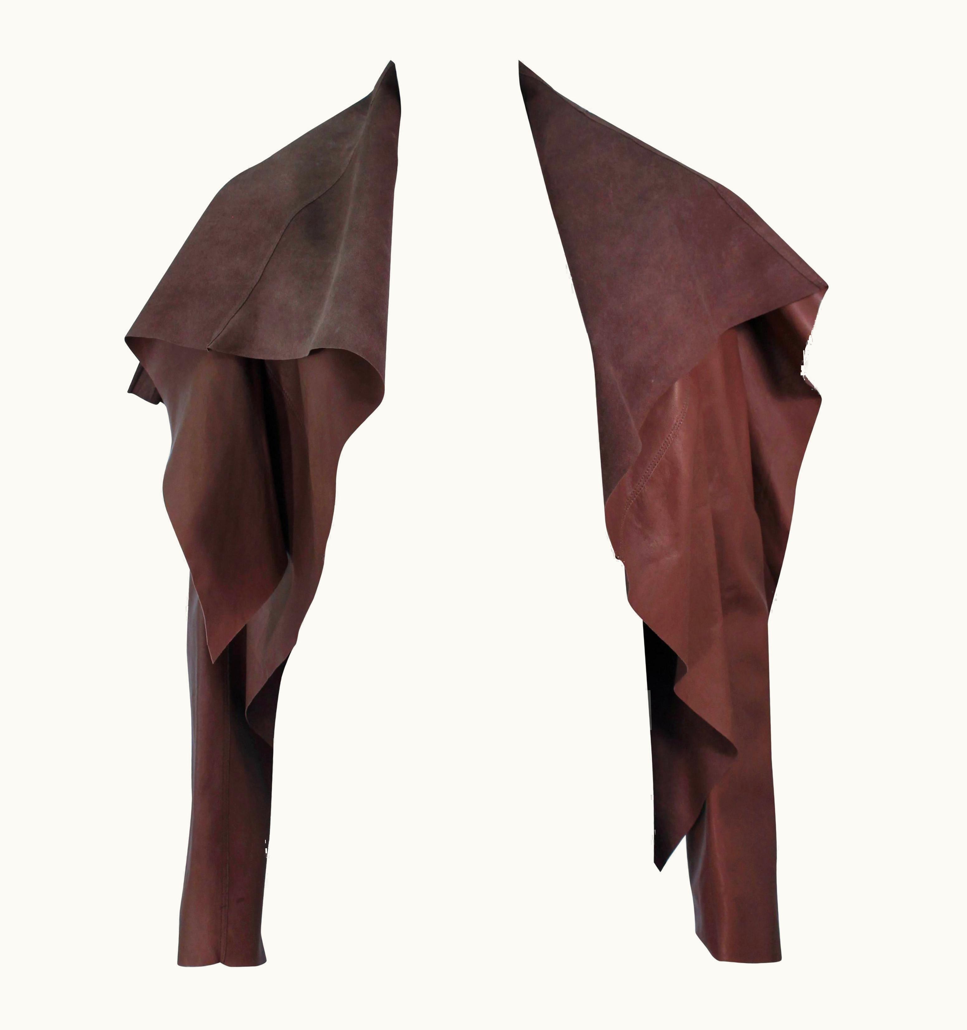 Rick Owens Brown Lamb Leather Drape Jacket With Pleated Back