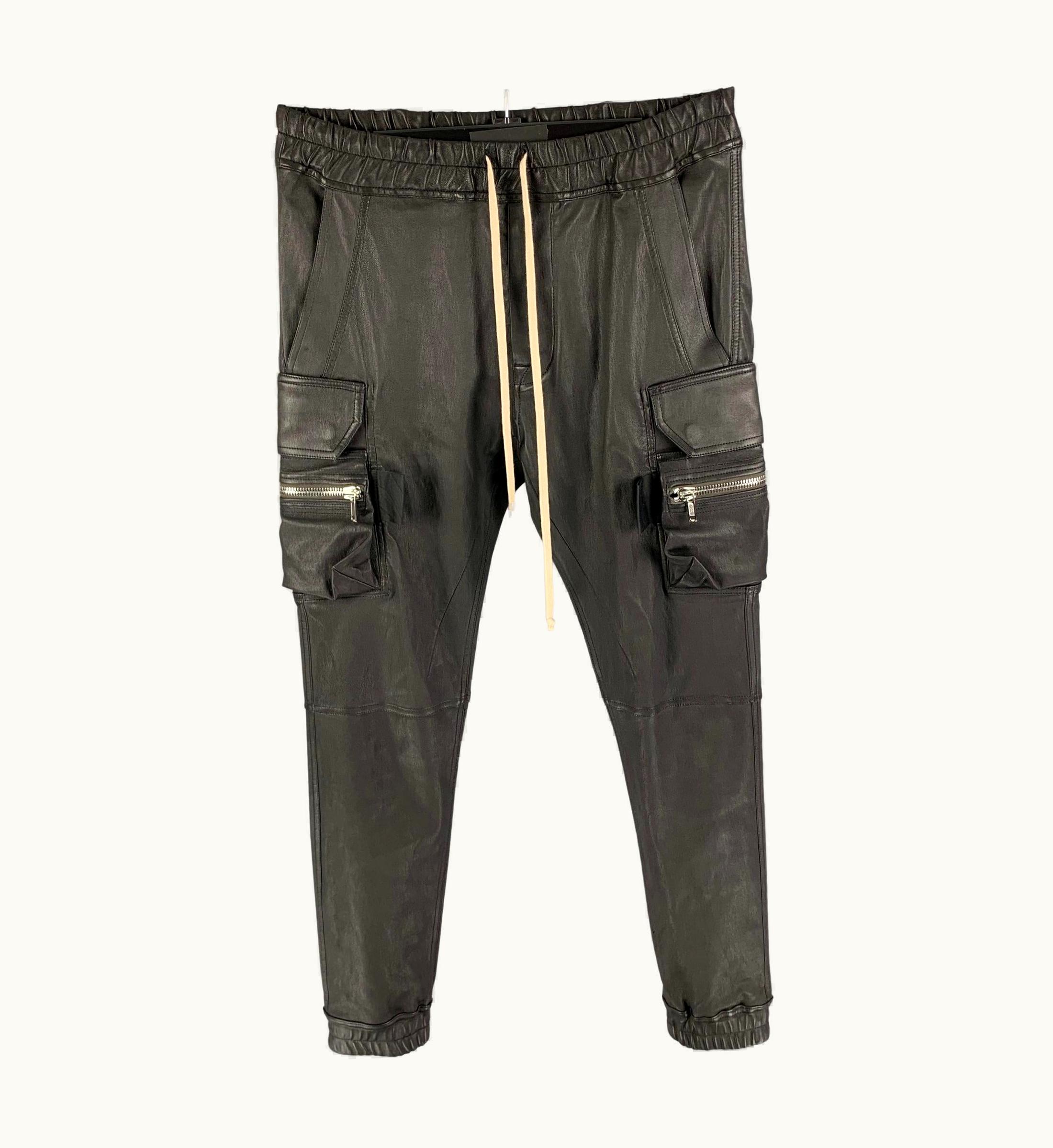 Rick Owens Gethsemane AW 21 Black Leather Mastodon Cargo Pants