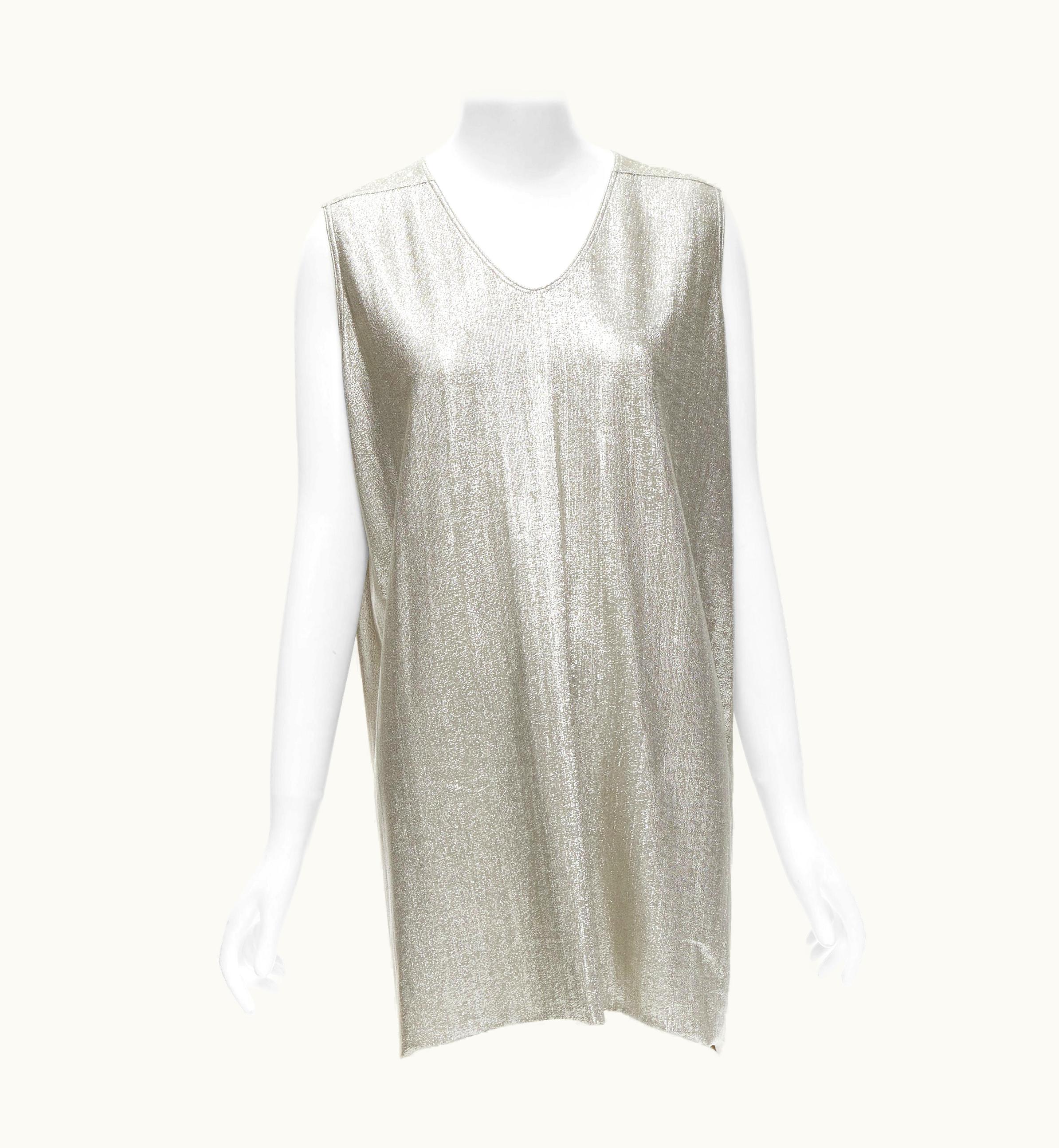 Rick Owens Lilies Silver Metallic Scoop Neck Boxy Relaxed Tank Dress