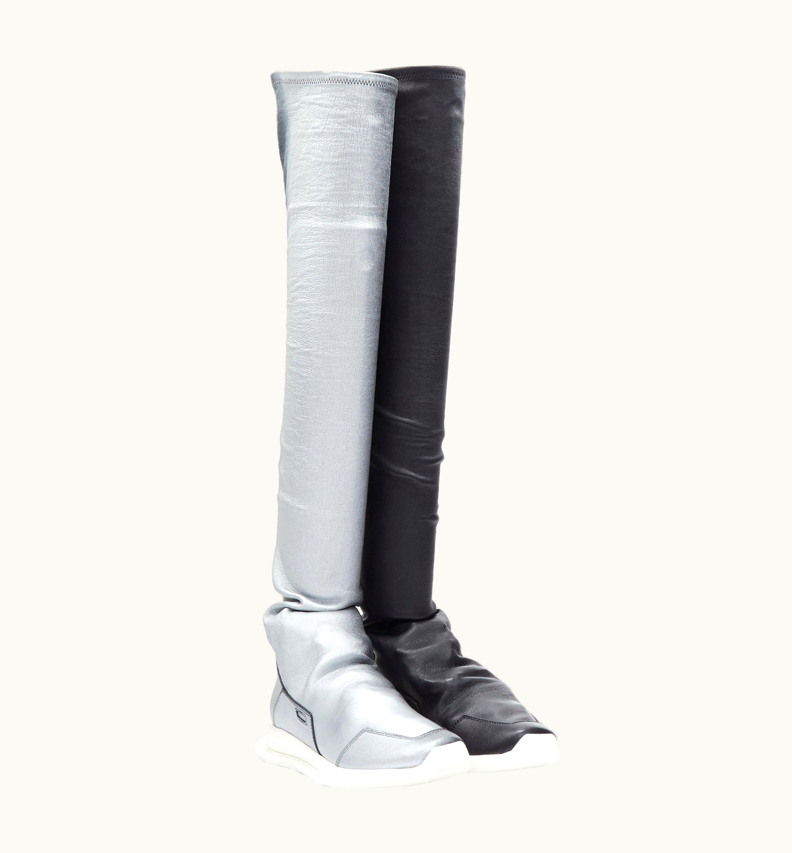 Rick Owens Runway Runner Stretch Silver Black Stocking Boot Sneaker