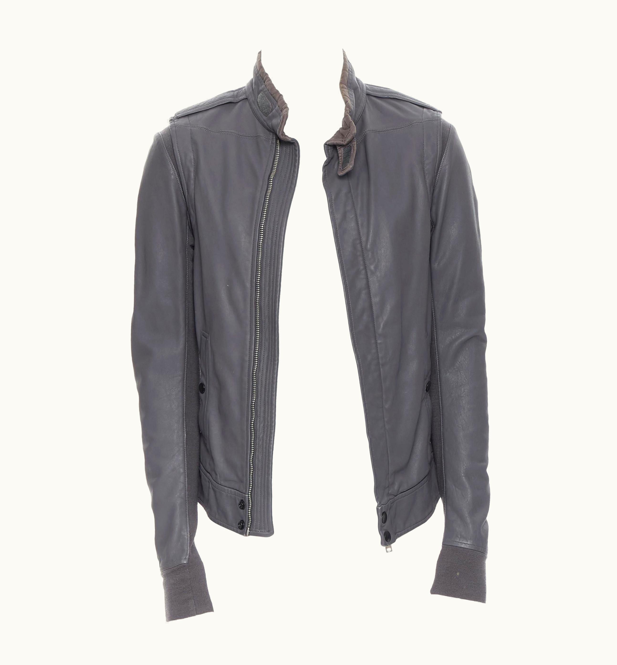 Rick Owens Shadow Grey Soft Lamb Leather Aviator Flight Detail Bomber Jacket