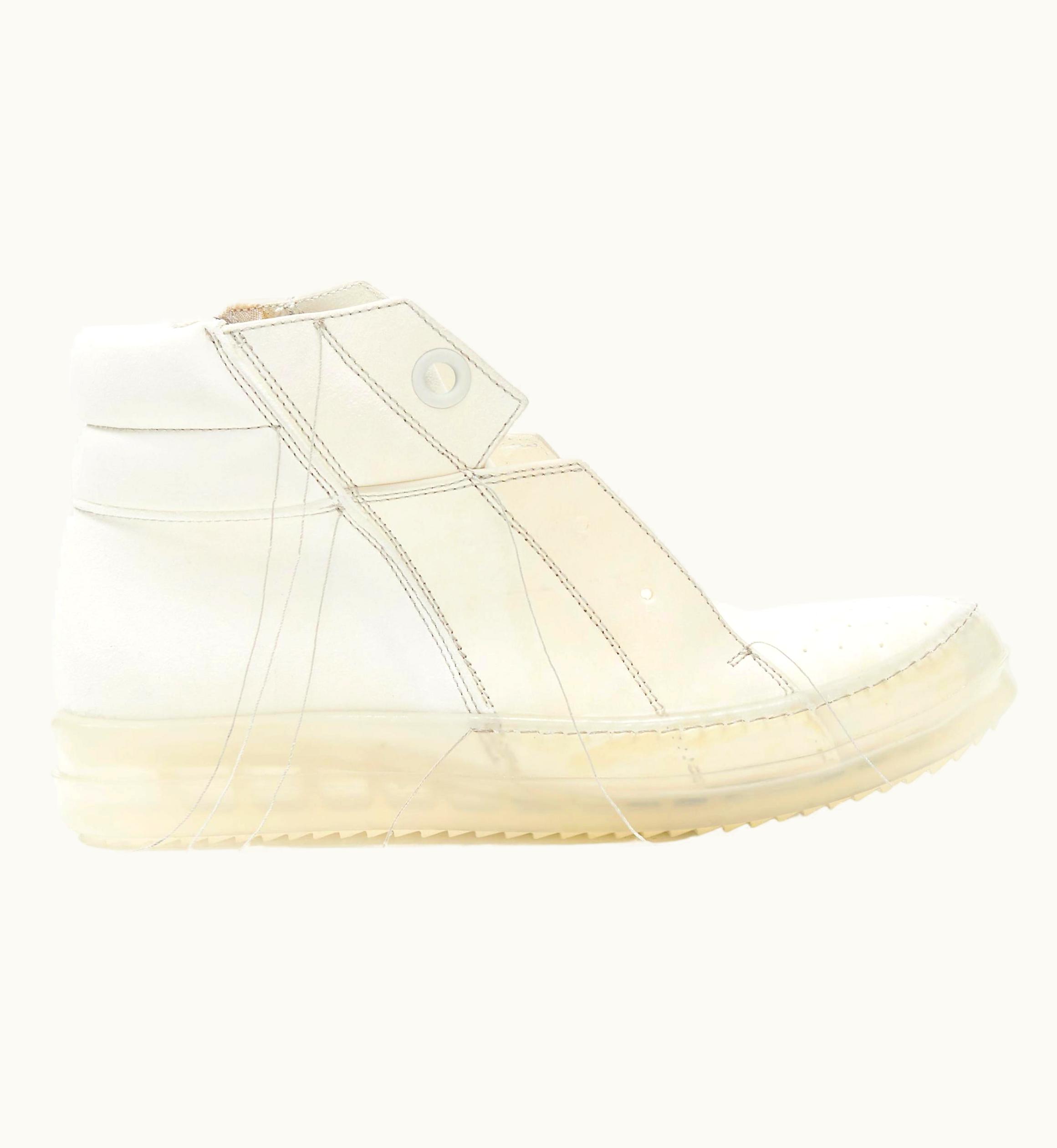 Rick Owens Island Dunk Long Thread Distressed Milk Clear Sole High Dunk