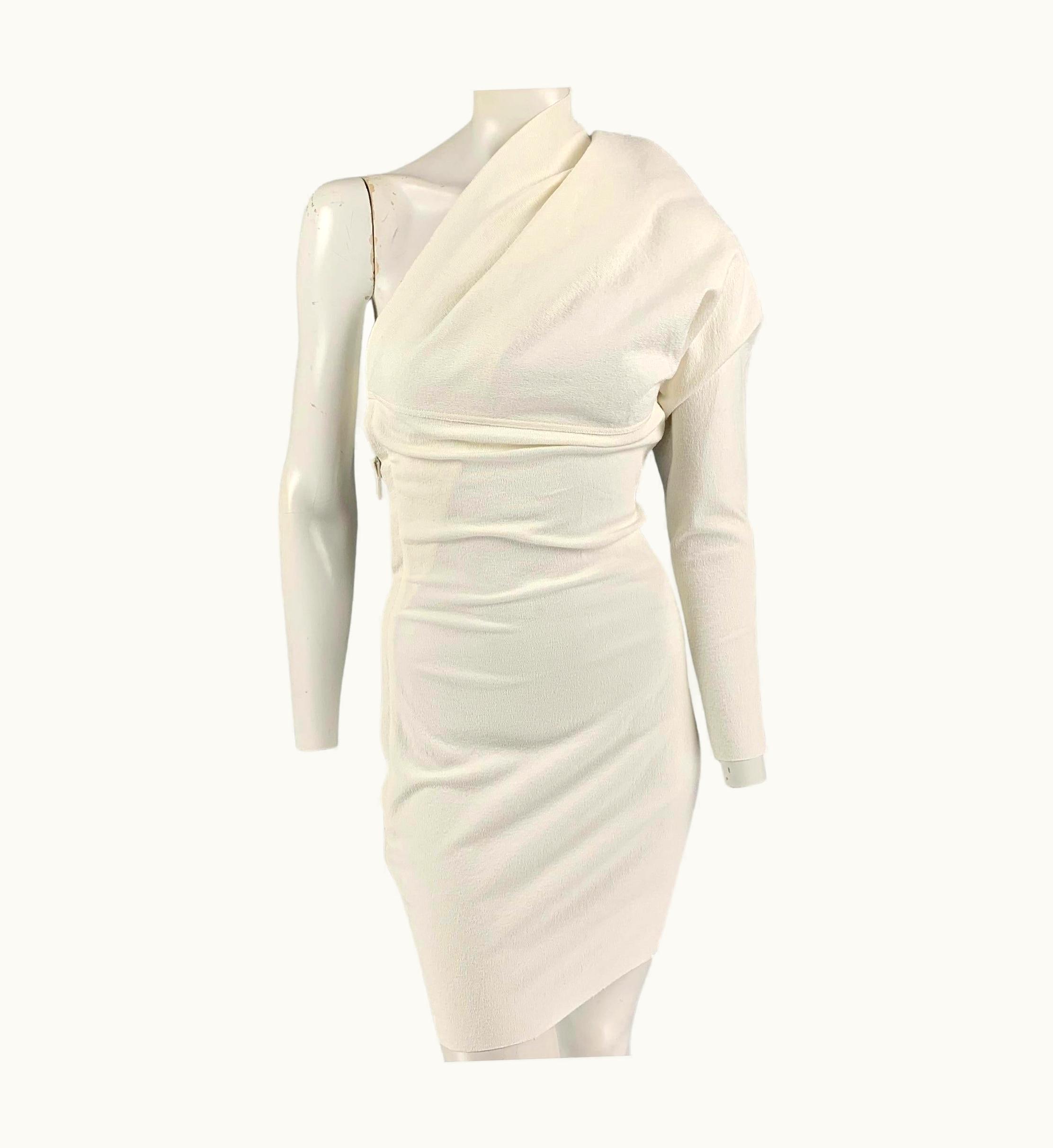 Rick Owens Off White Crepe Cotton Blend One-Sleeve Drape Diana Dress