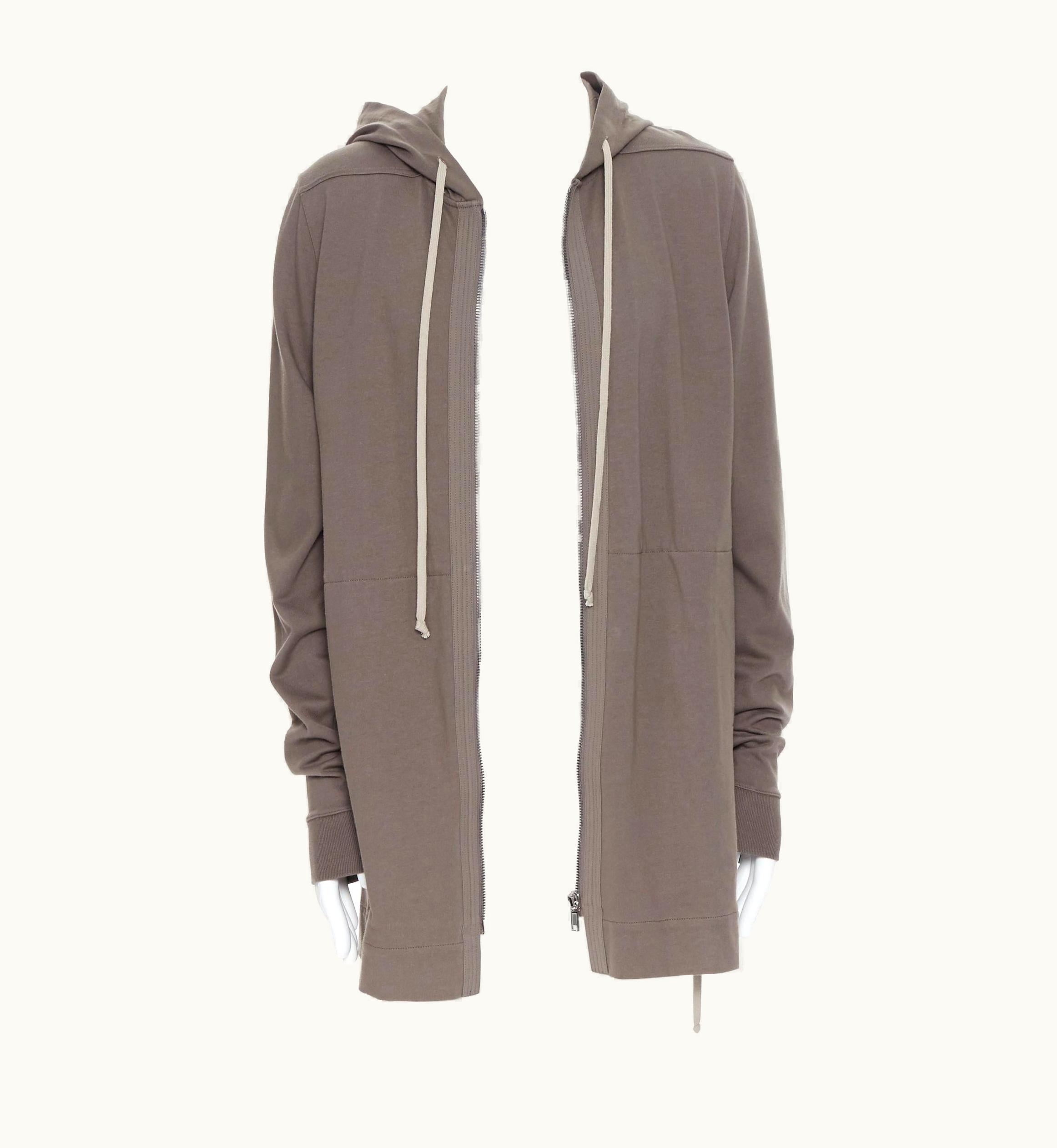 Rick Owens S/S Tecualt Dust Grey Zip Front Ufw Print Back Long Hoodie