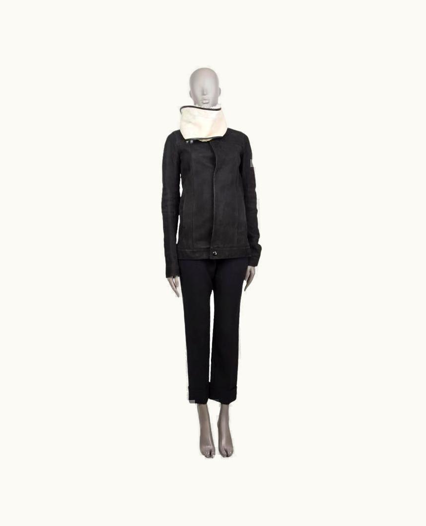 Rick Owens Rick Ownes Black Leather White Shearling Collar Jacket