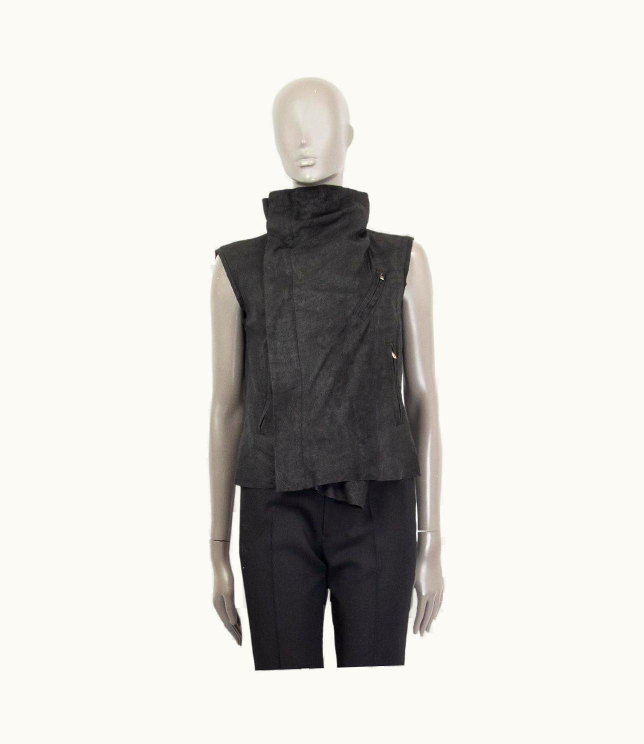Rick Owens Black Distressed Leather Vest Jacket