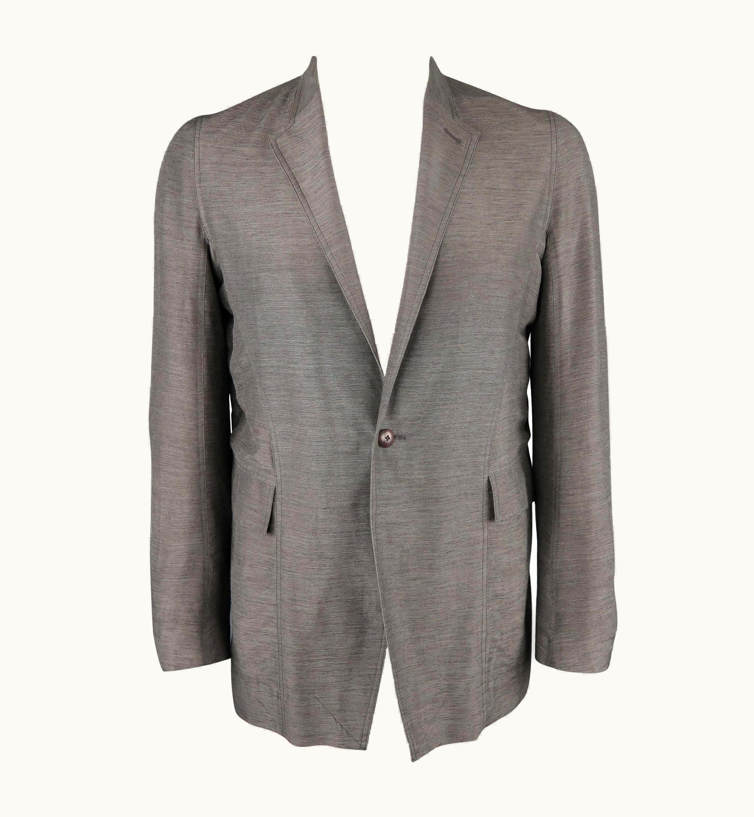 Rick Owens 42 Grey Textured Linen Blend Single Button Sport Coat Jacket