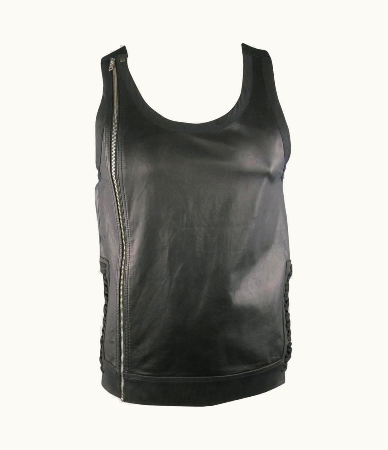 Rick Owens Men' Rick Owens Black Leather Lace Up Zip Tank Top Vest