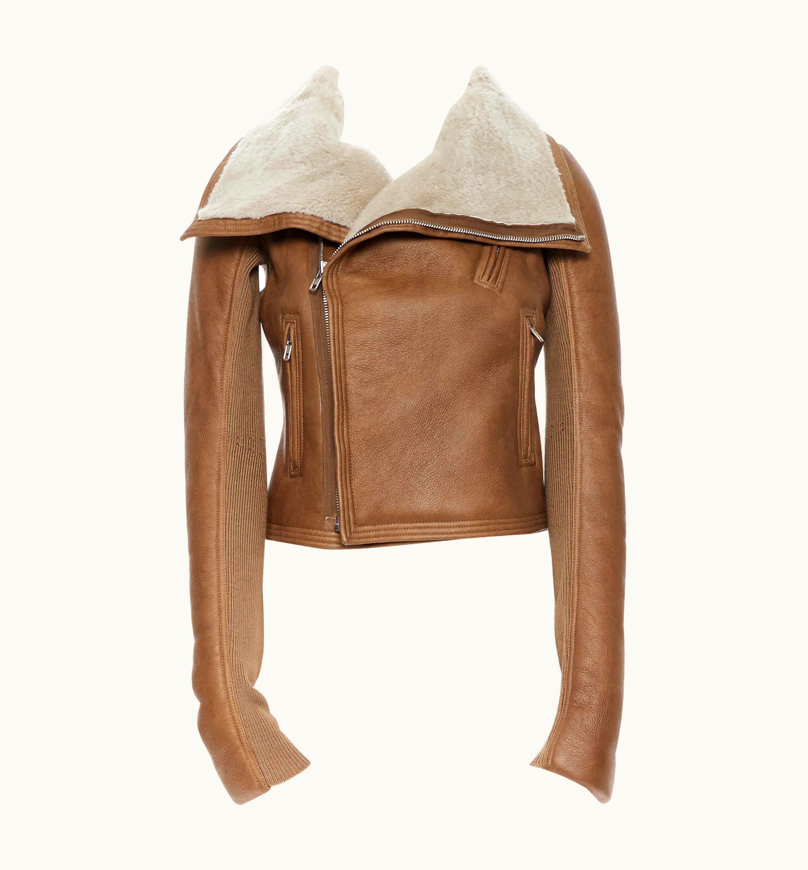 Rick Owens Sphinx AW15 Lamb Shearling Lined Brown Leather Biker Jacket