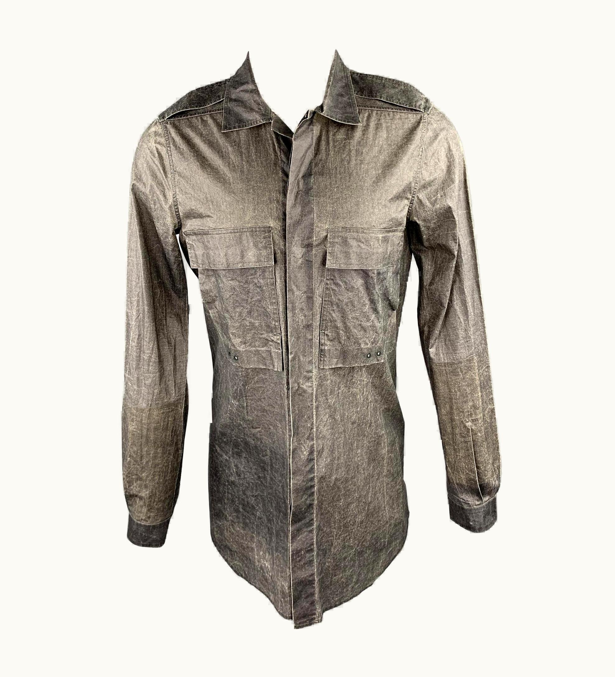 Rick Owens Cyclops S/S 2016 Charcoal Distressed Cotton Long Sleeve Shirt
