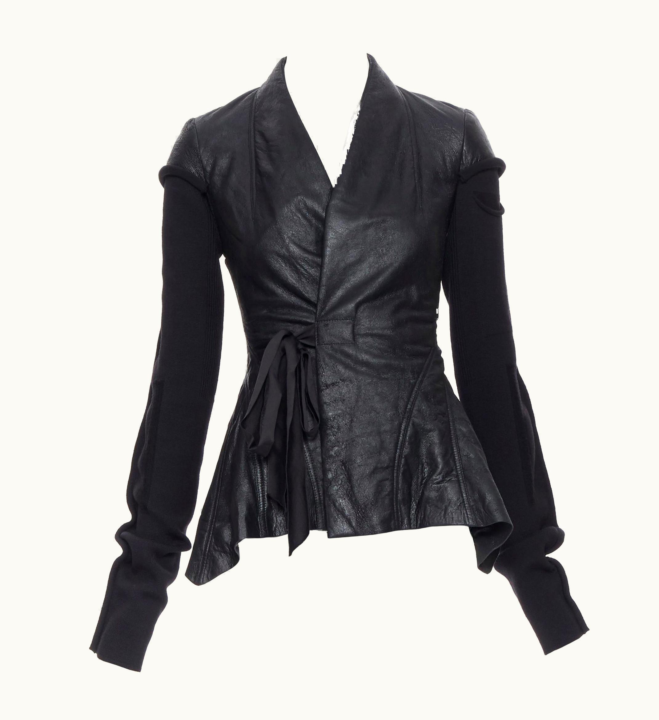 Rick Owens AW18 Wrap Princess Deconstructed Sleeves Fitted Leather Jacket