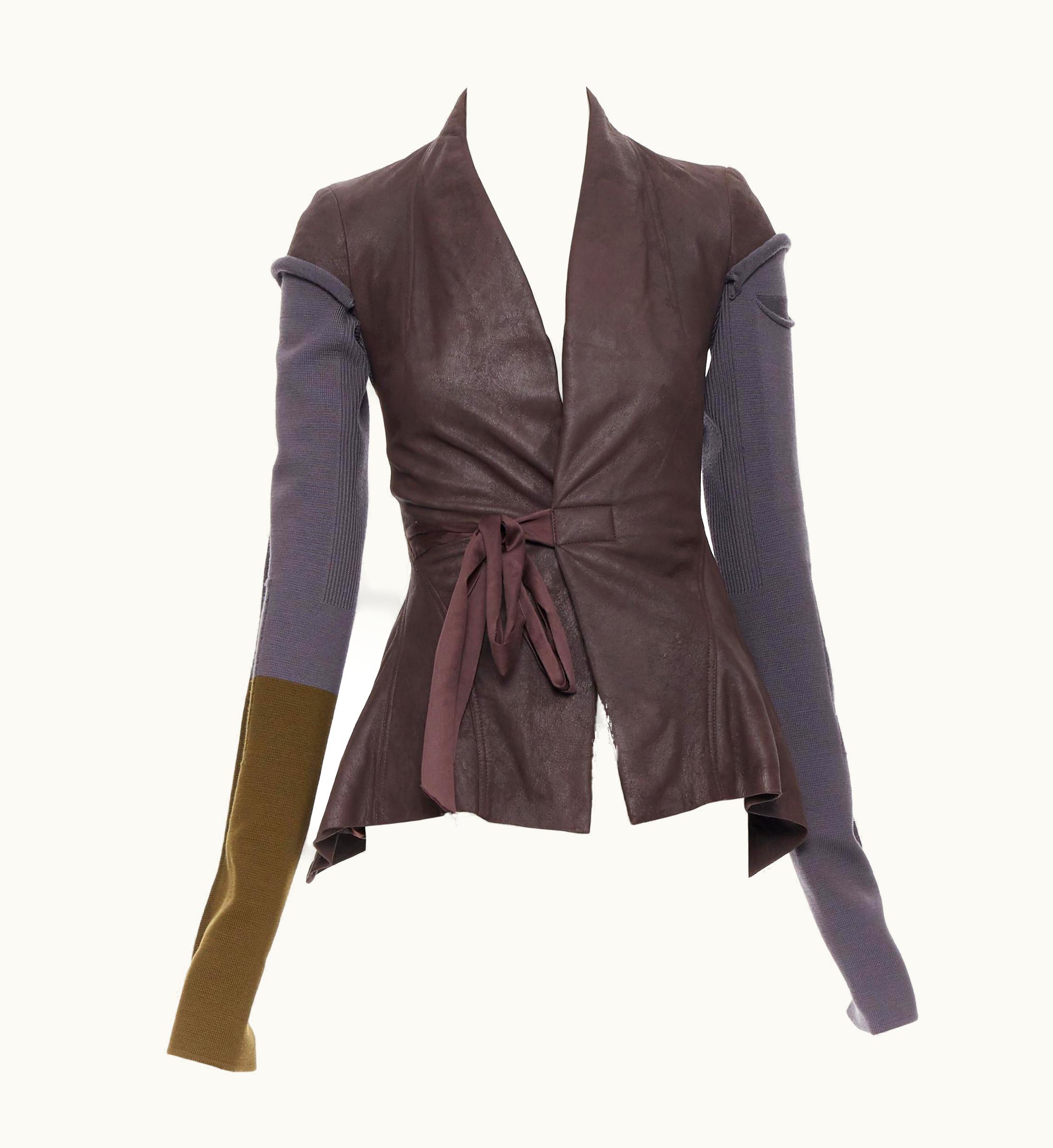 Rick Owens AW18 Sisyphus Wrap Princess Brown Leather Wool Sleeves Jacket