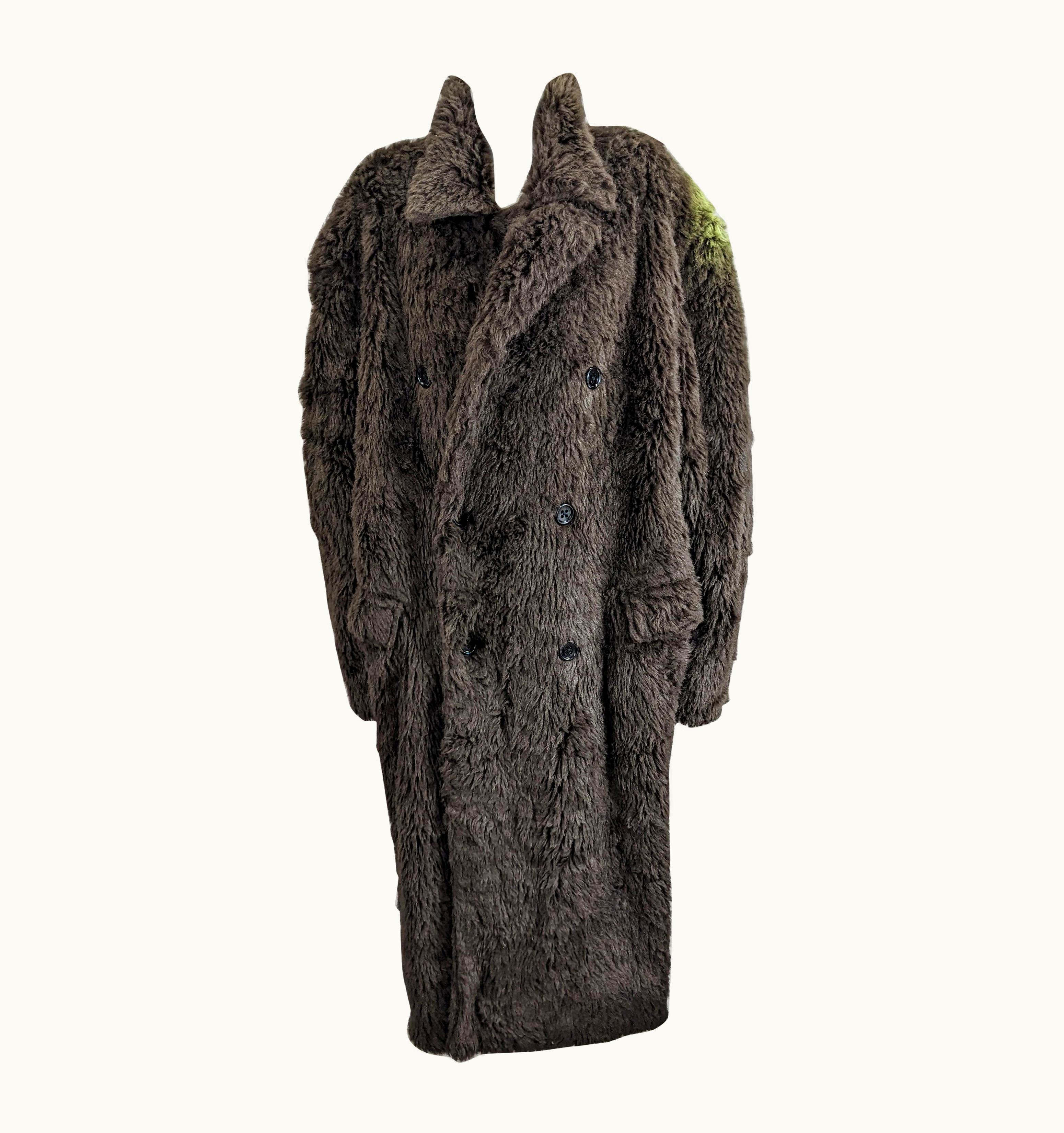 Yohji Yamamoto Mens Double Breasted Faux Fur Teddy Coat