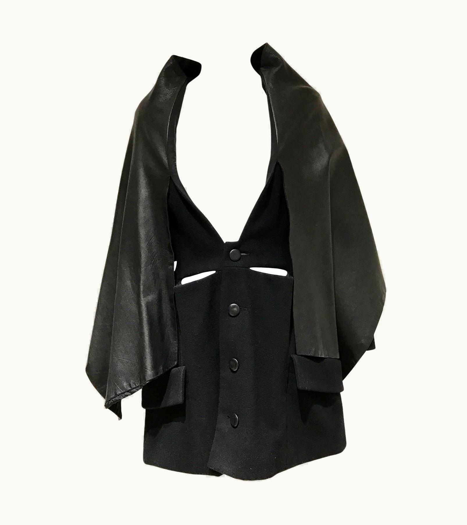Yohji Yamamoto Vintage Yohji Yamamoto Black Wool Coat Dress With Cape
