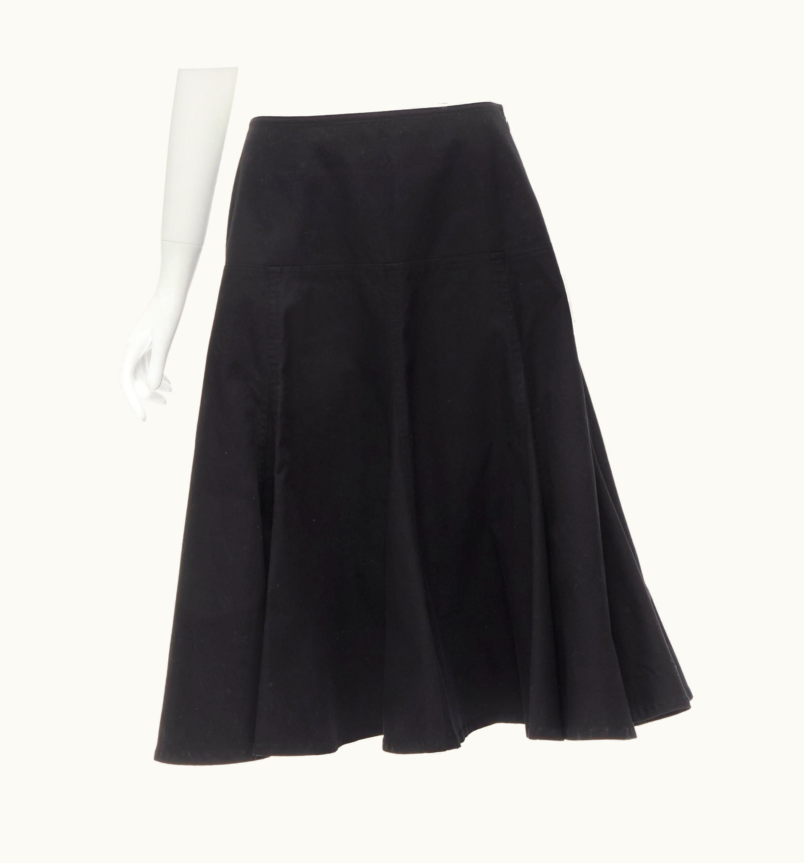 Yohji Yamamoto Black Heavy Cotton Flared Midi Skirt Jp2