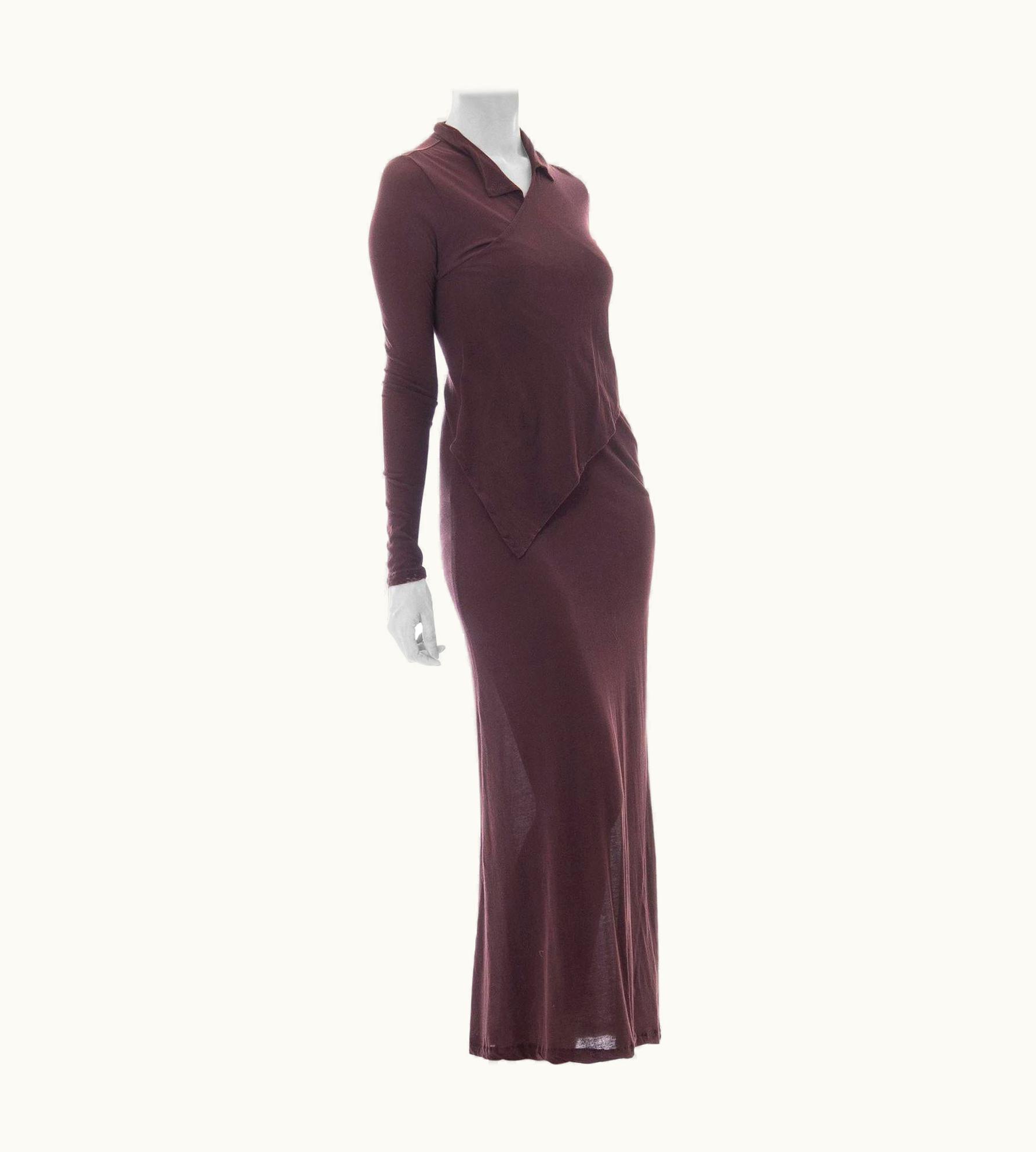 Yohji Yamamoto 1990s Yohji Yamamoto Brown Jersey Long Sleeve Layered Maxi Dress