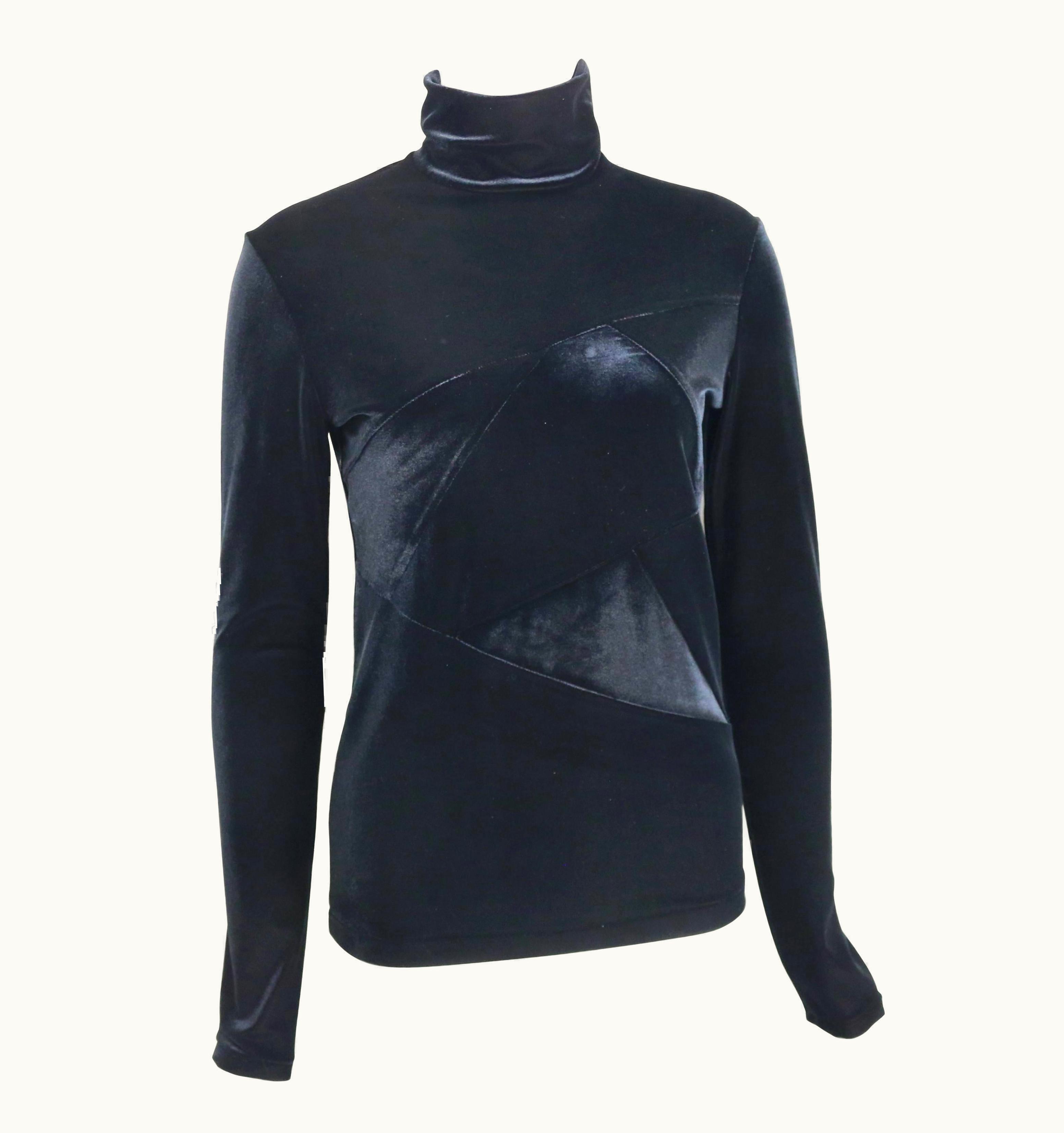 Yohji Yamamoto Y' By Yohji Yamamoto Black Velvet Long Sleeves Turtleneck Top