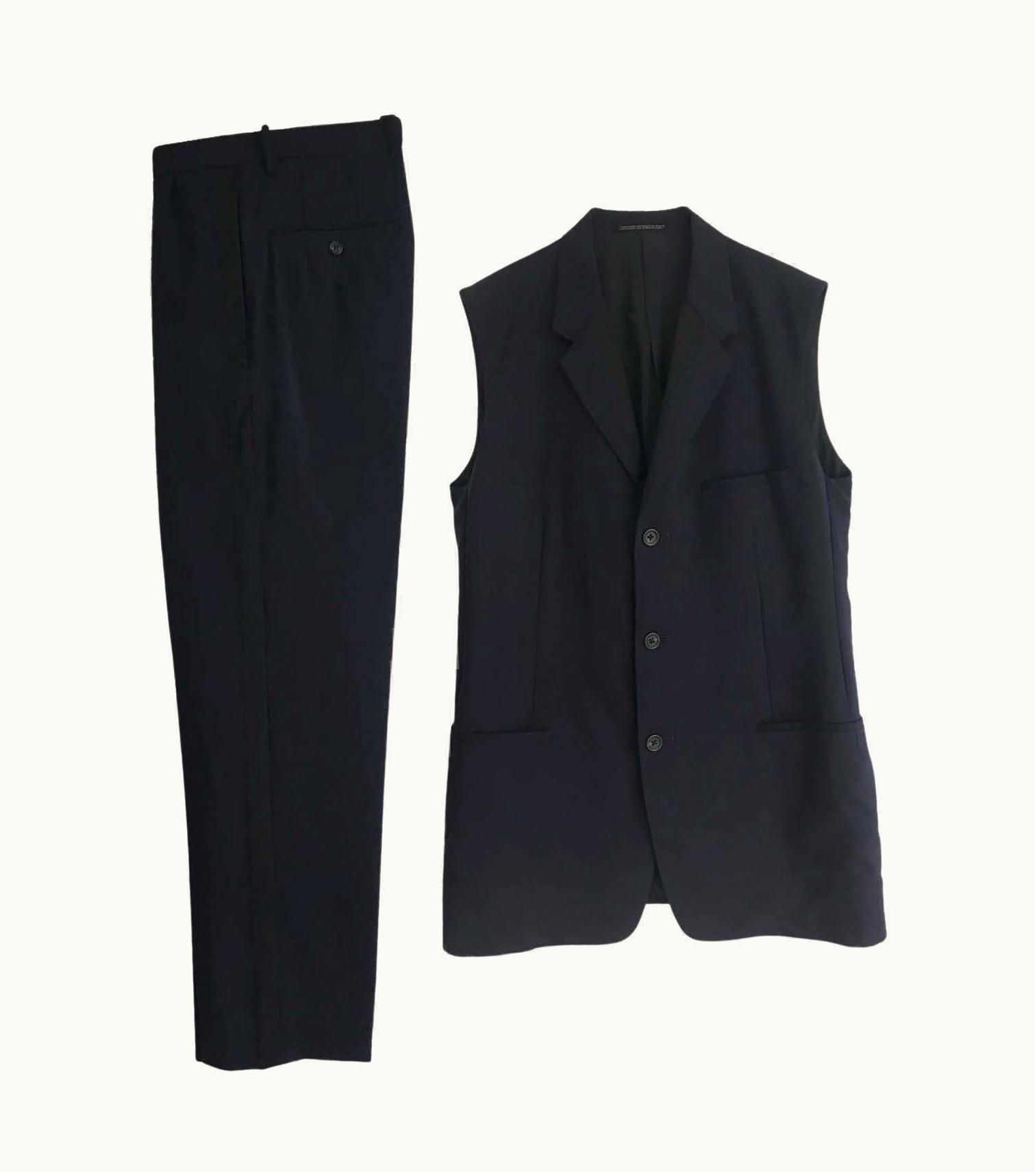 Yohji Yamamoto Dark Navy Sleeveless Suits With Side Stripe Mns