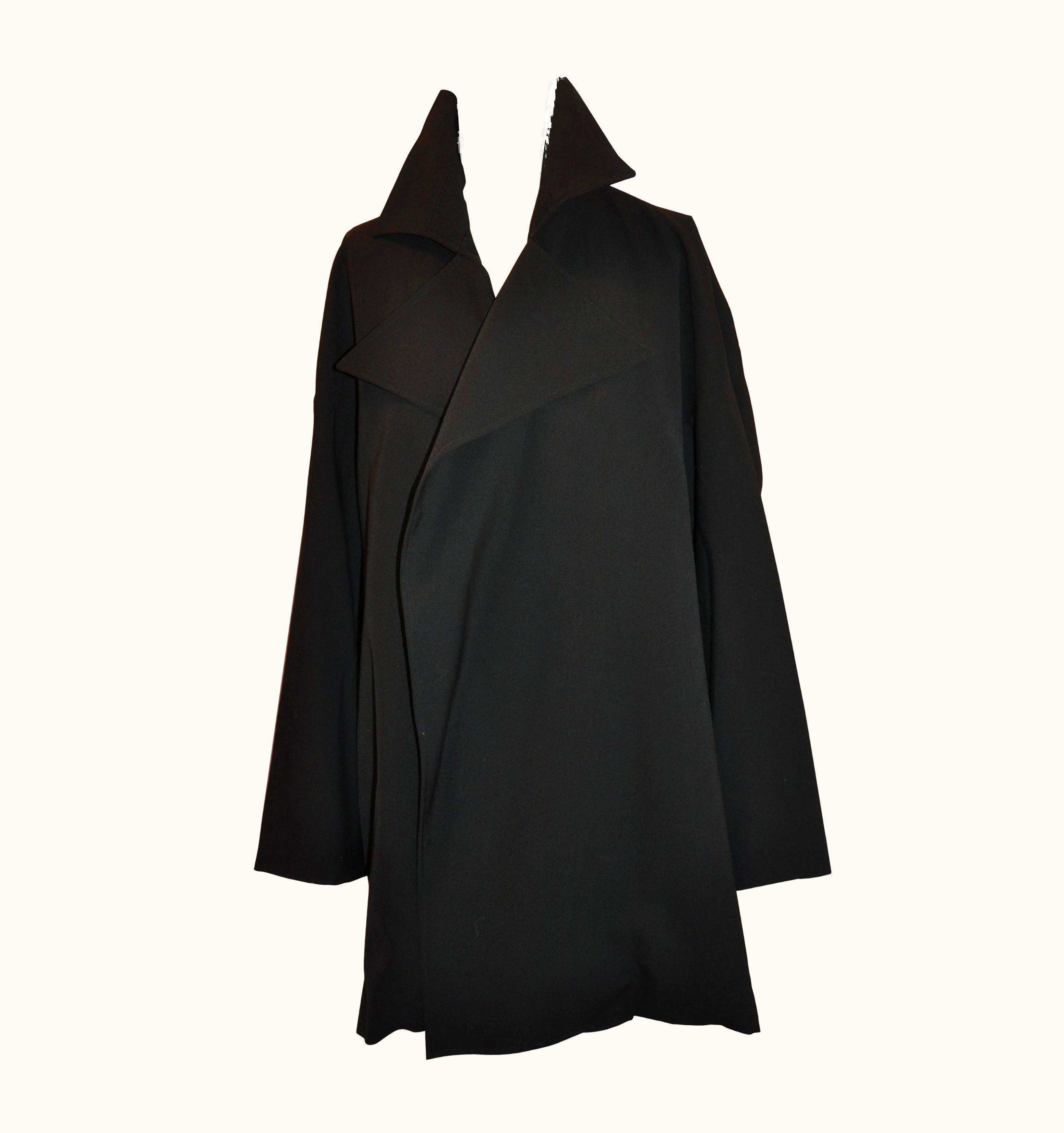Yohji Yamamoto Wonderfully Draped Black Brush Wool Deconstructed Trench Coat