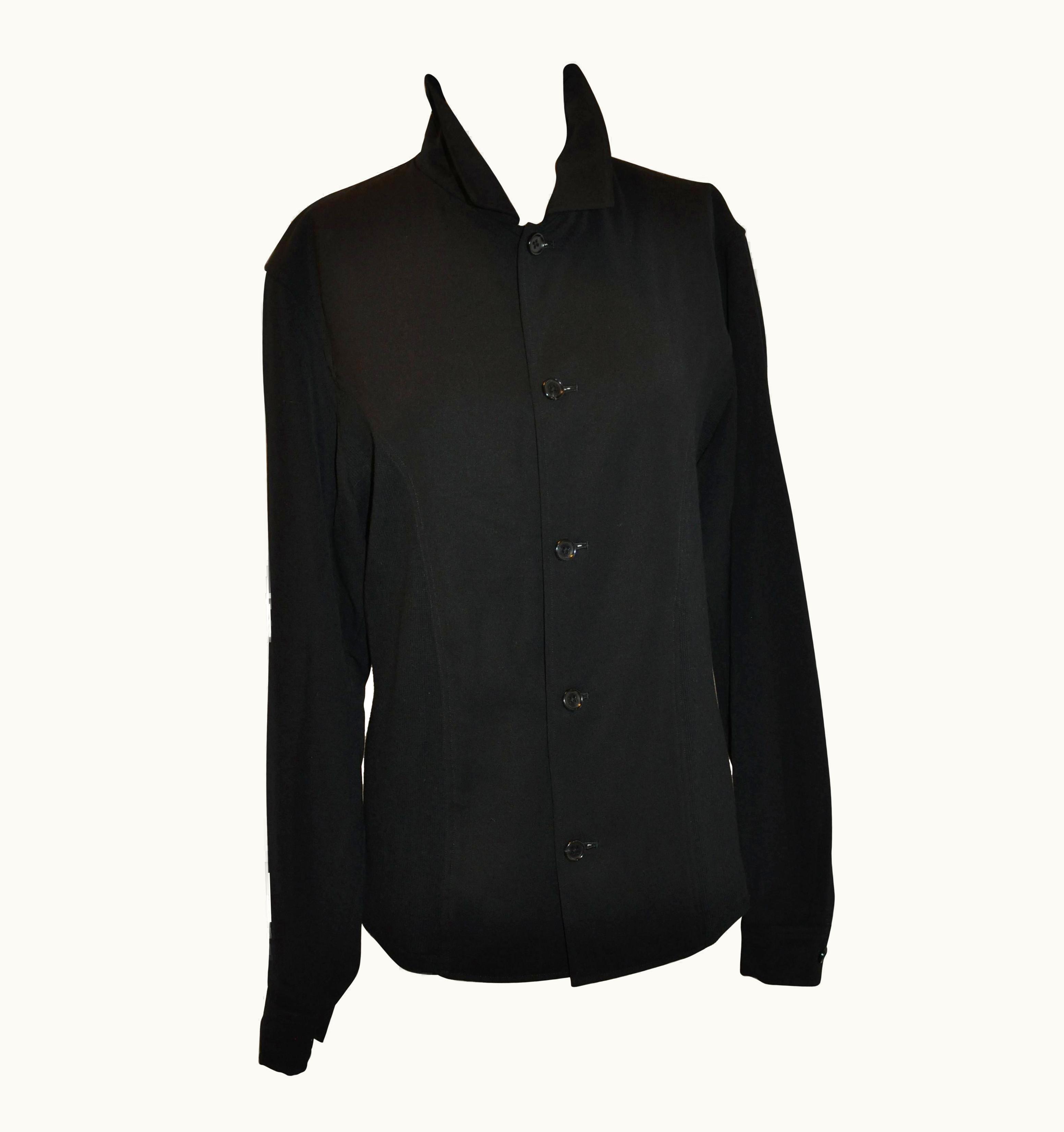 Yohji Yamamoto Homme Black Wool Jersey Panel & Cotton Button Jacket