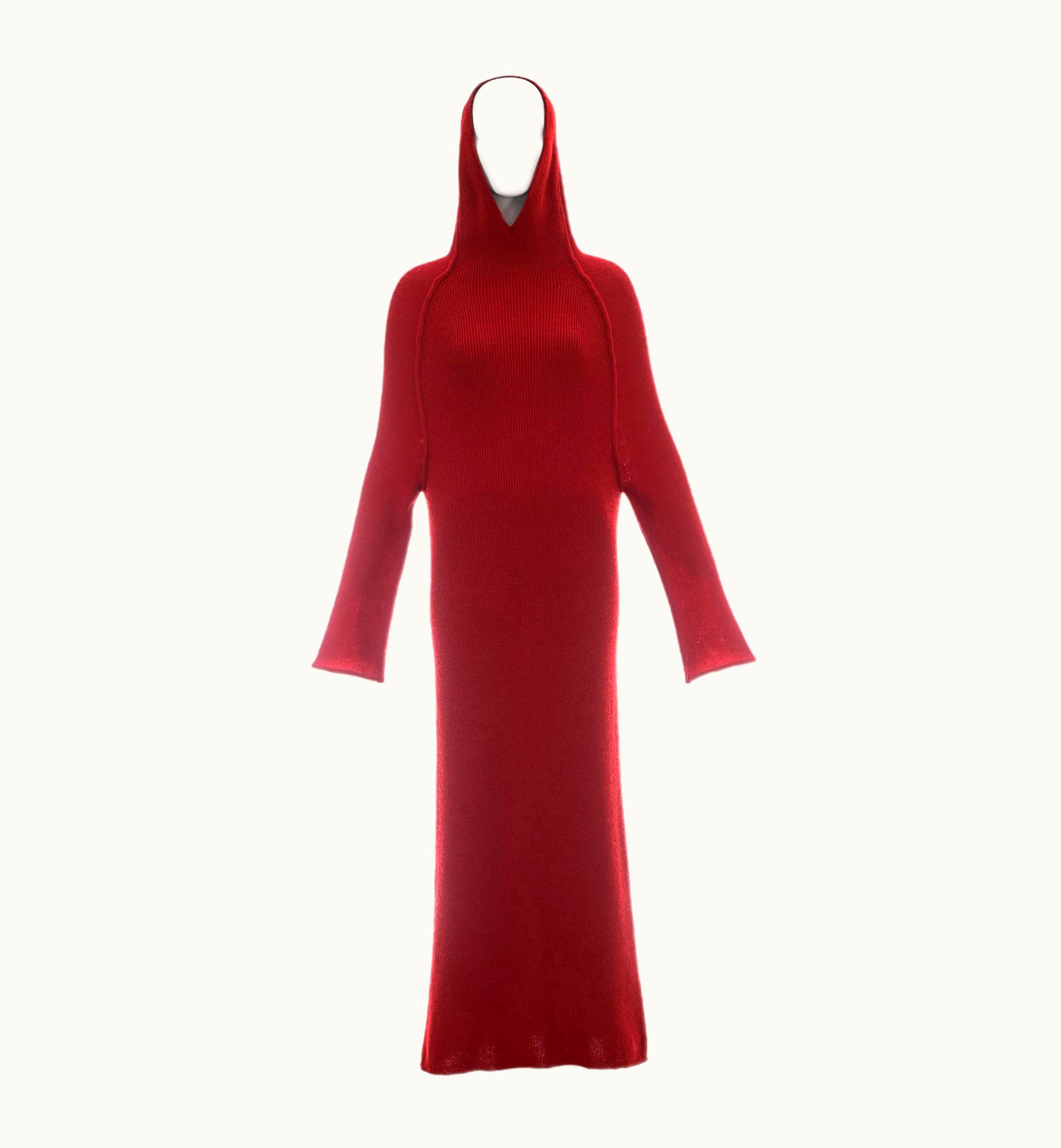 Yohji Yamamoto Red Wool Hooded Knitted Maxi Dress, C. 1990s