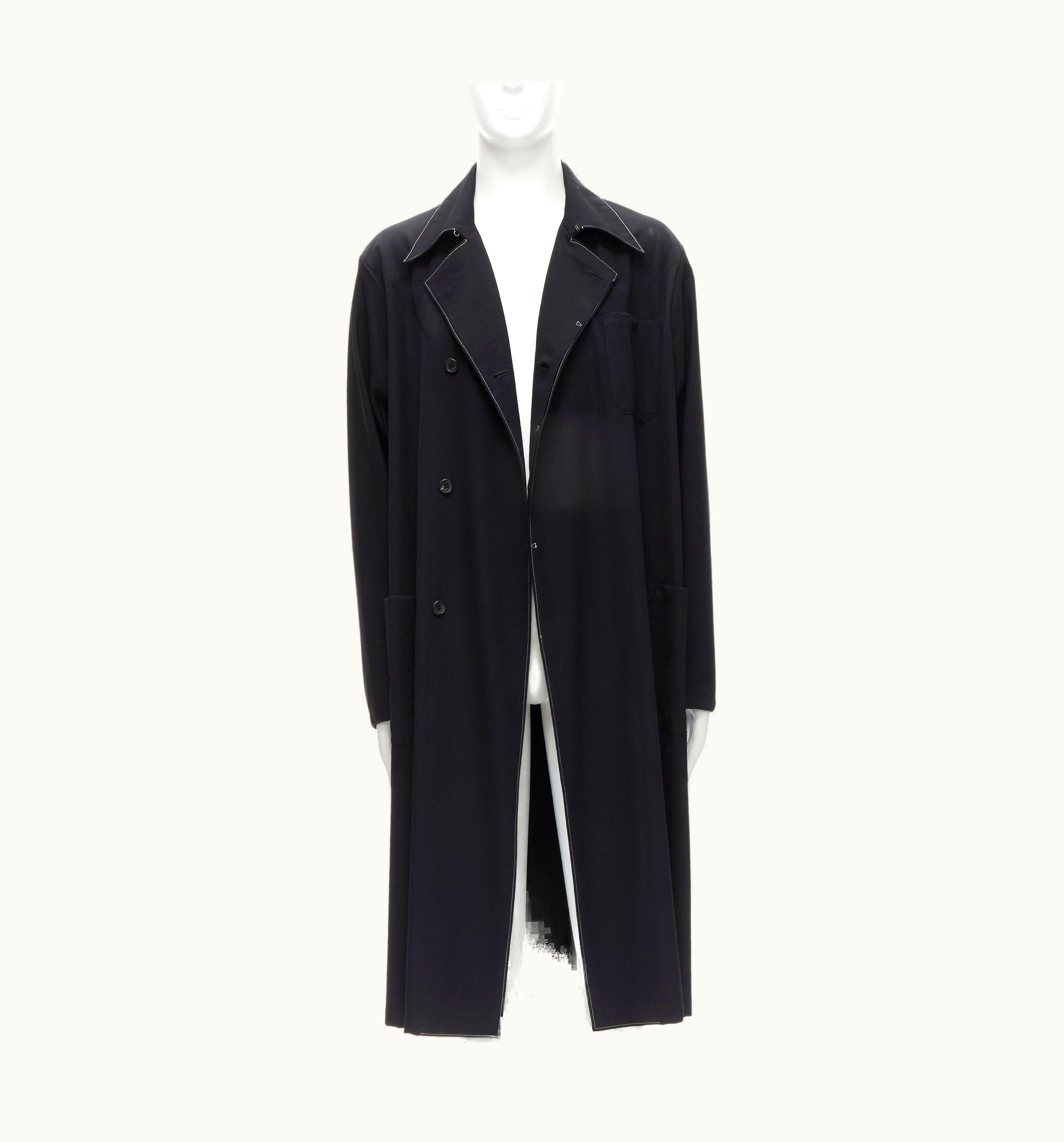 Yohji Yamamoto Homme Vintage Black White Topstitched Draped Belted Coat