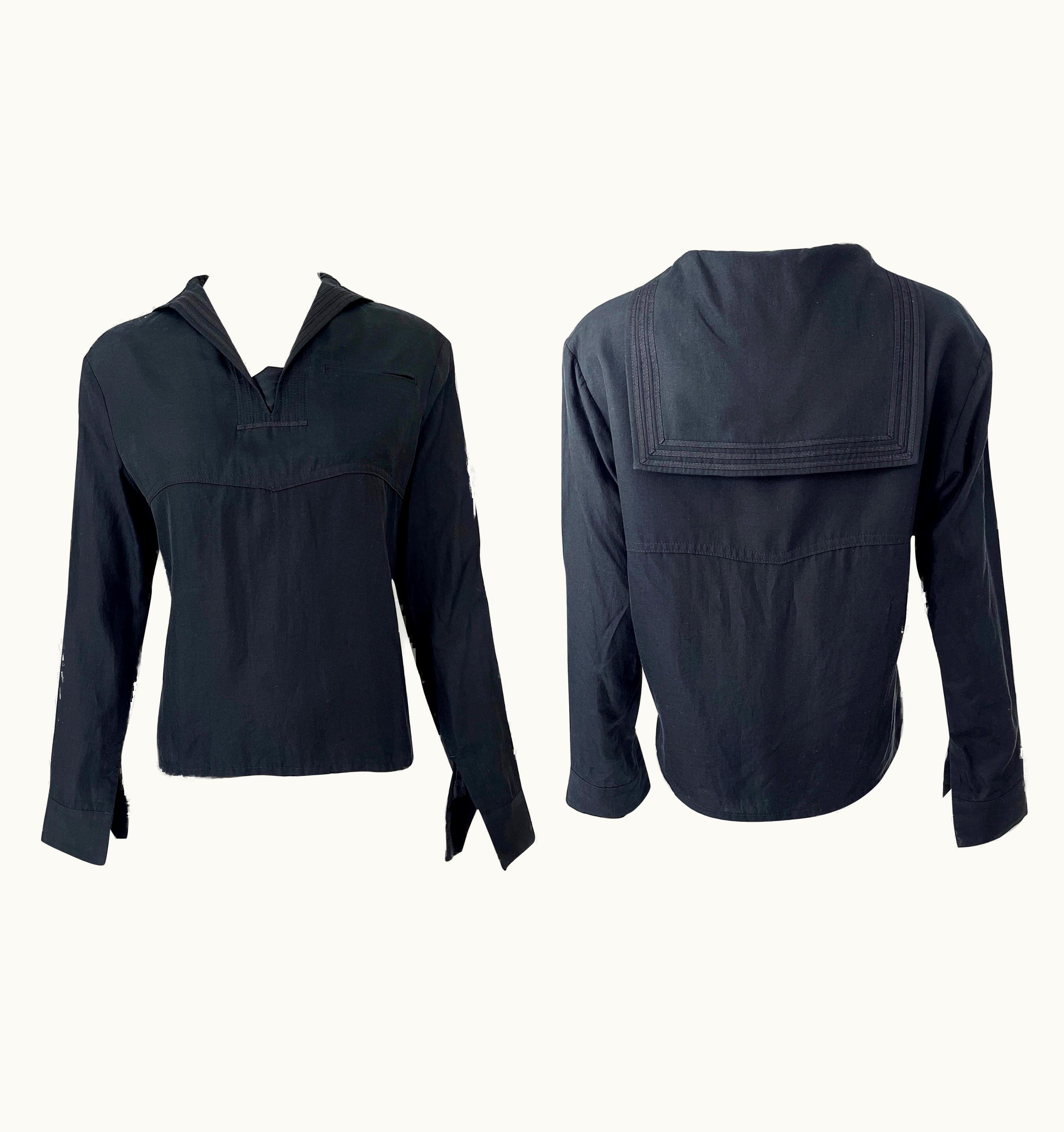 Yohji Yamamoto 1990s Black Sailor Nautical Vintage 90s Silk Cotton Shirt