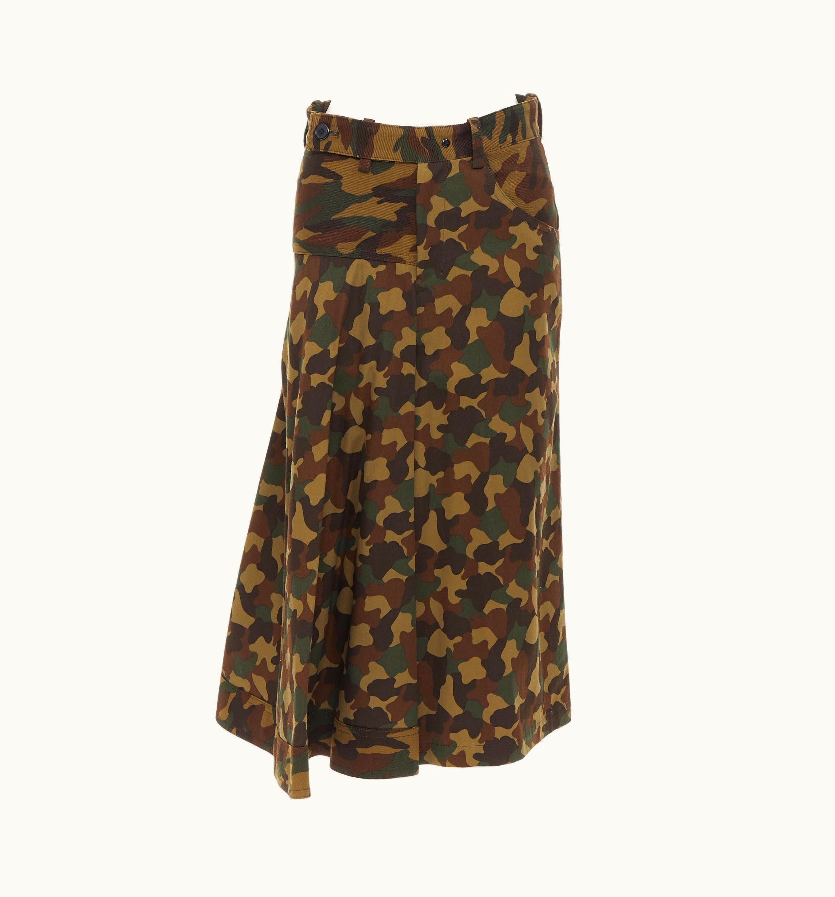 Yohji Yamamoto Convertible Green Camouflage Print Culotte Shorts Skirt Jp1