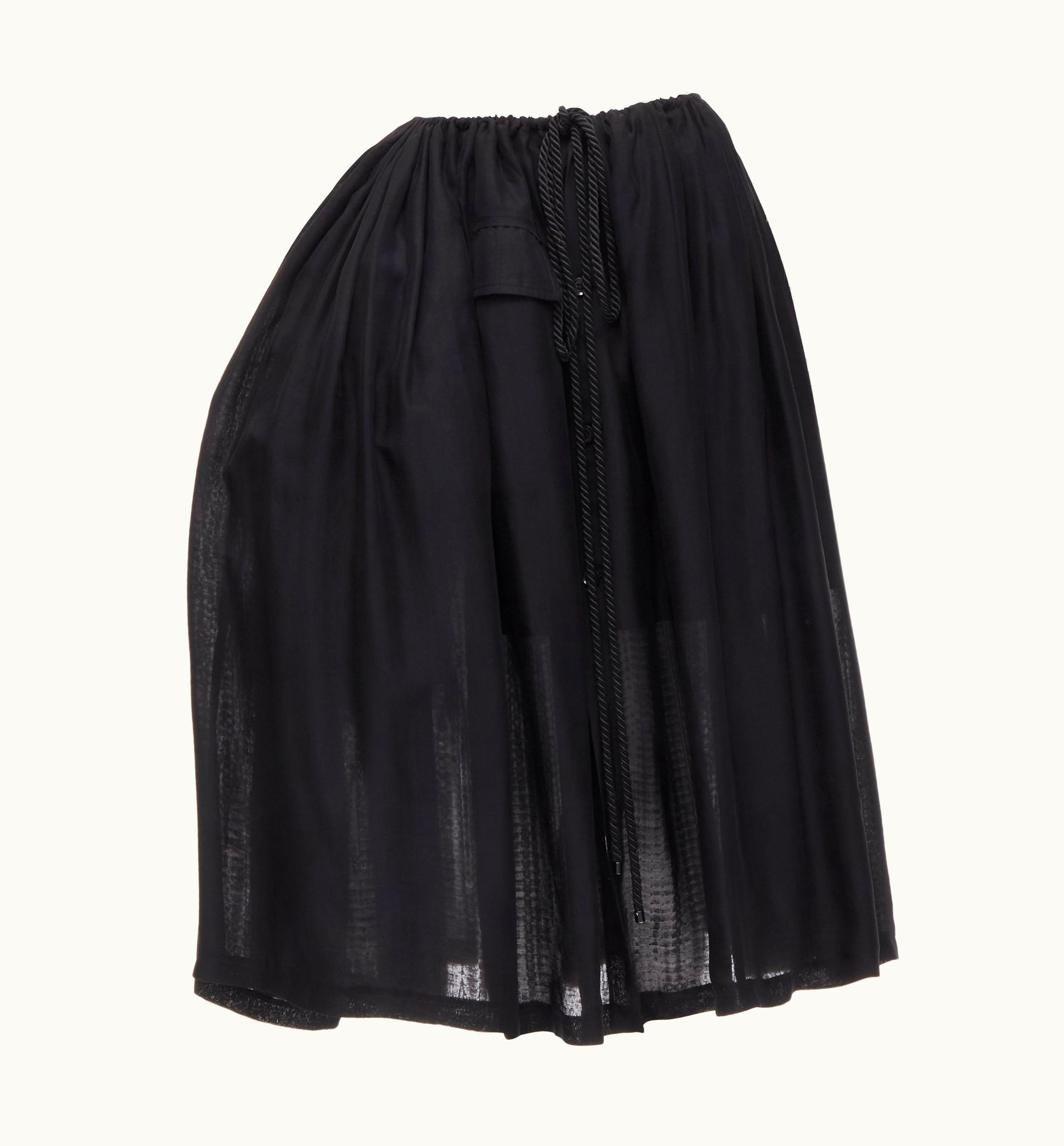Yohji Yamamoto Black Nylon Asymmetric Tulle Bustle Rope Belt Midi Skirt