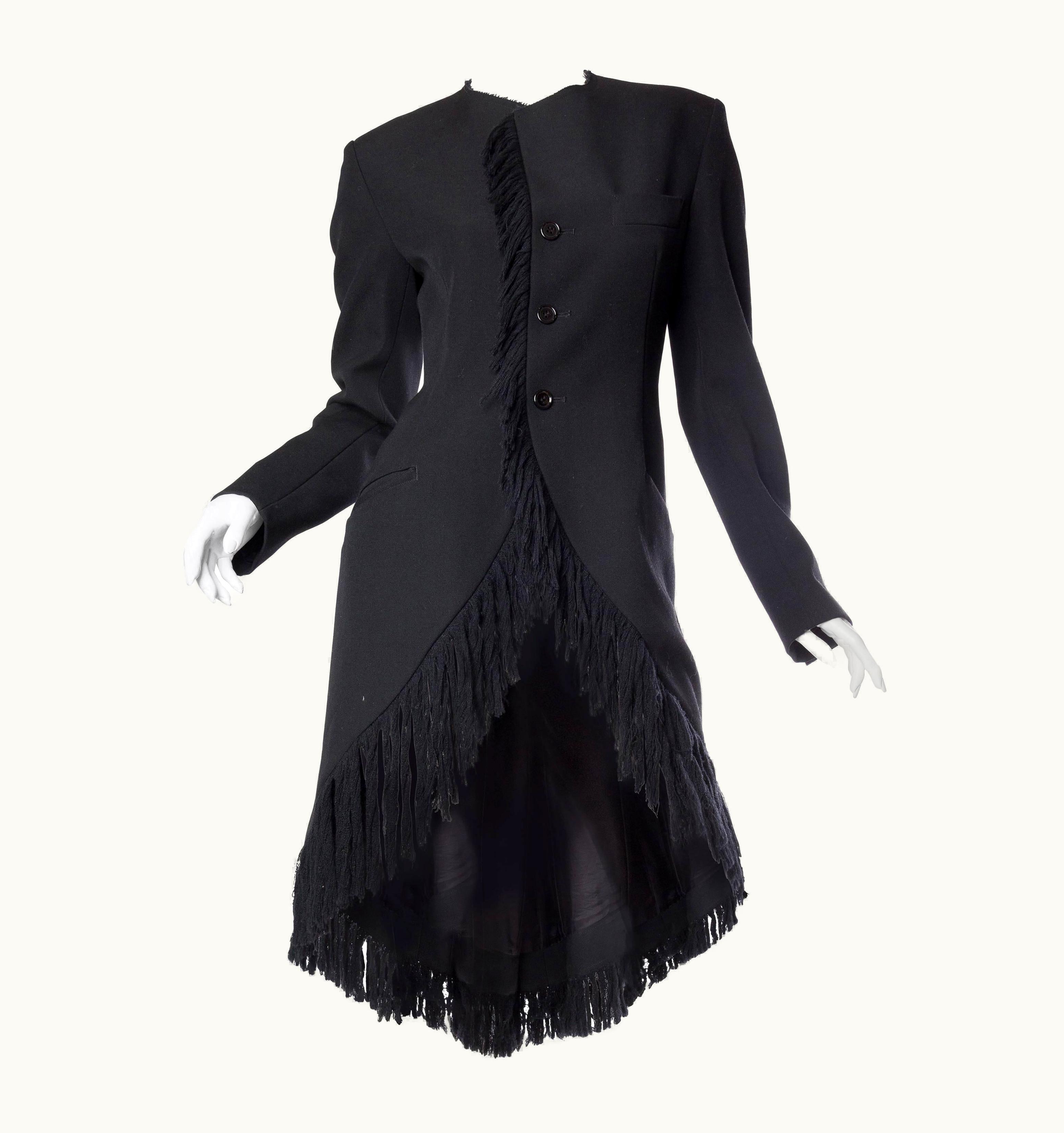 Yohji Yamamoto 1980s Yohji Yamamoto Black Wool Twill High-Low Tail Coat With Fringe