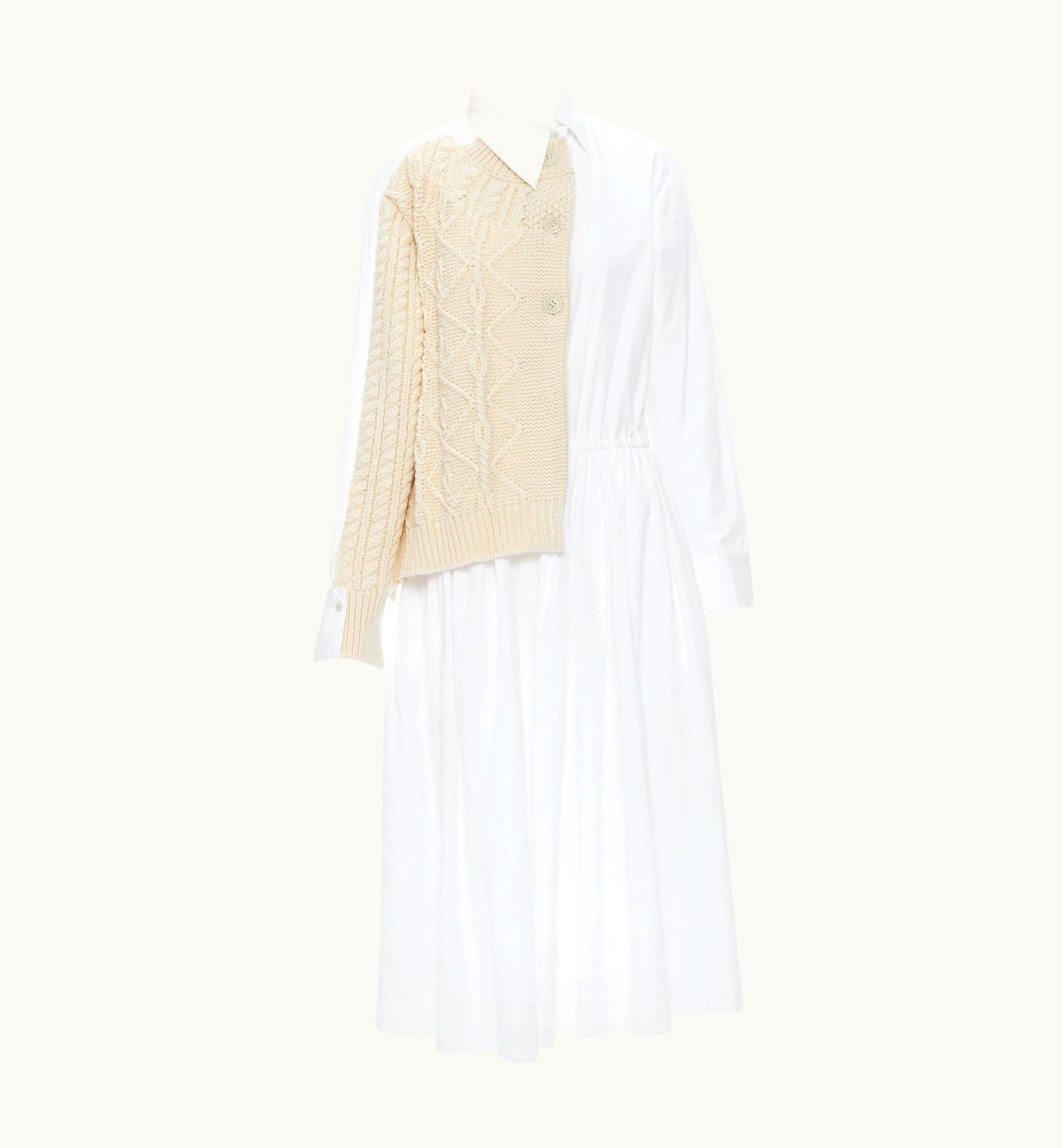 Yohji Yamamoto Regulation Cream Cable Knit Patch White Cotton Dress Jp3
