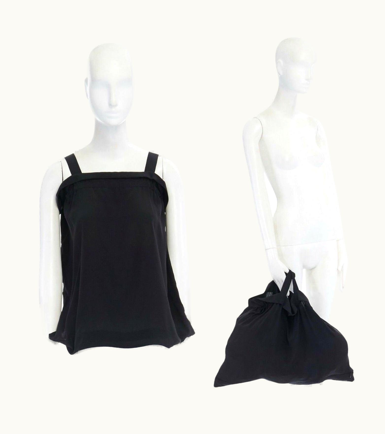 Yohji Yamamoto Black Silk Ruched Bustline Zip Hem Transformable Top Tote Bag