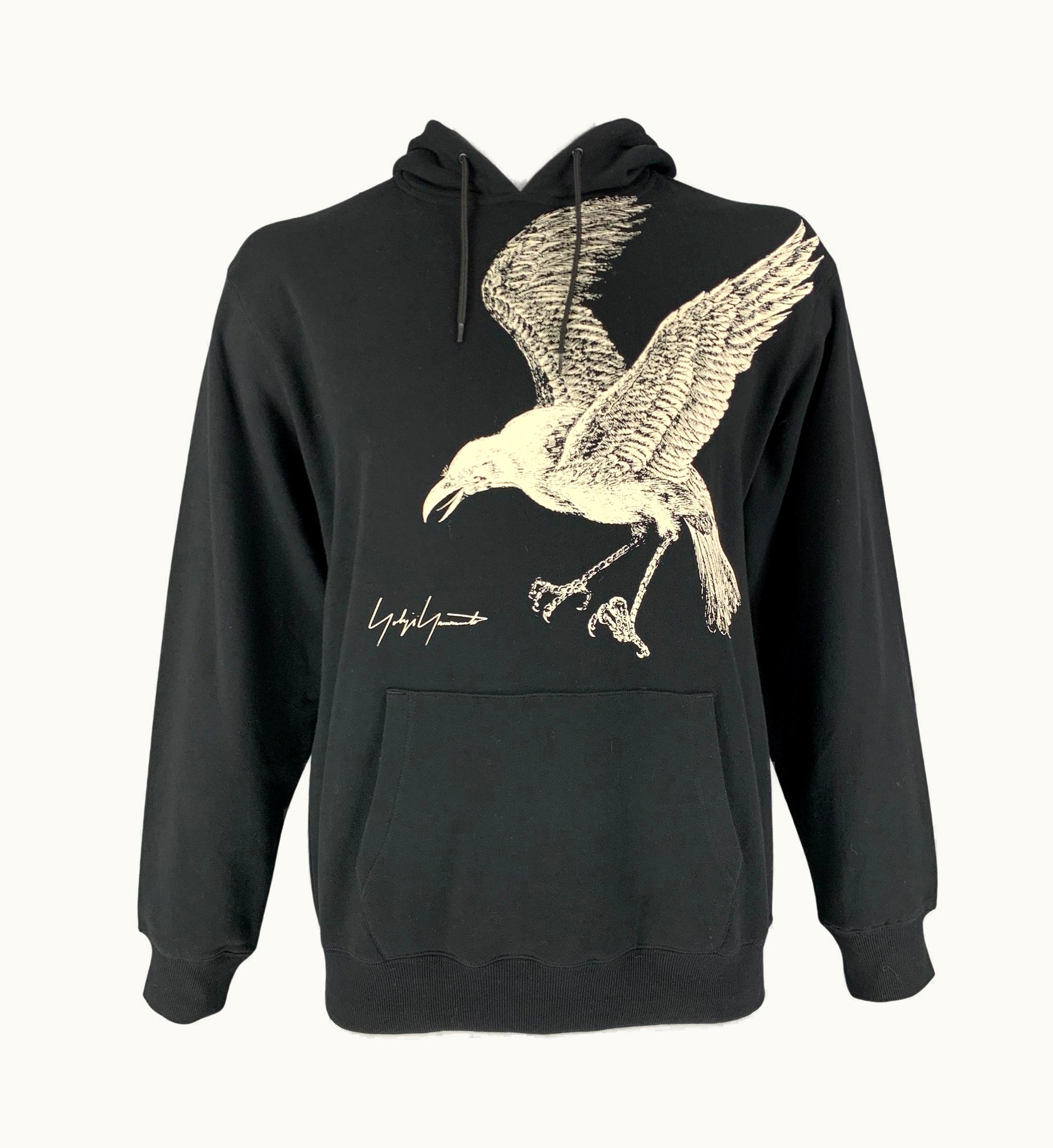 Yohji Yamamoto Era Black White Graphic Cotton Hoodie Sweatshirt