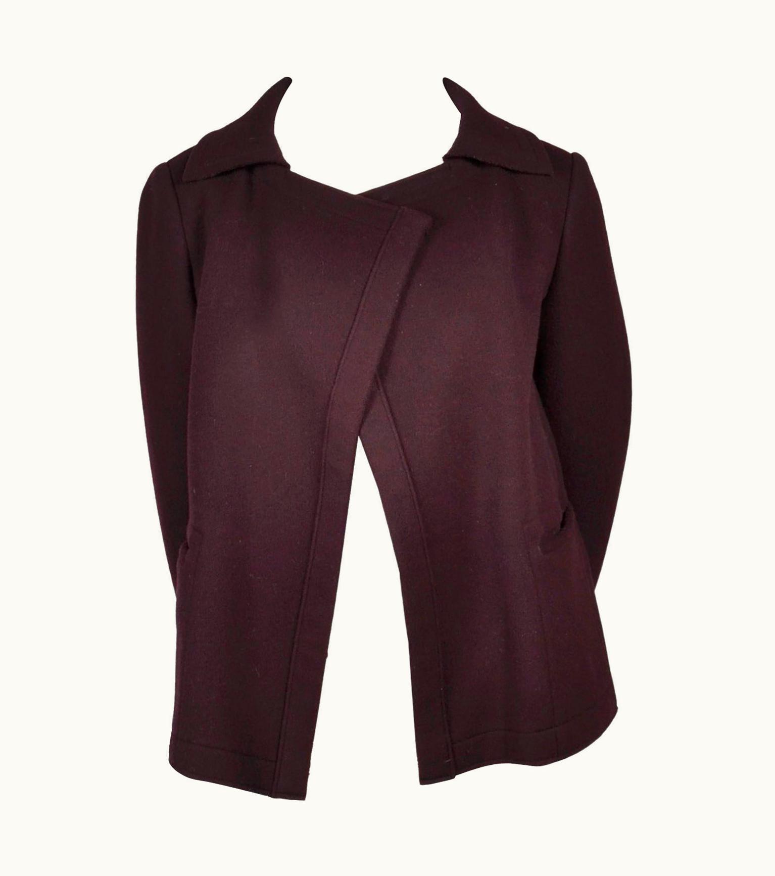 Yohji Yamamoto 1990s Vintage Yohji Yamamoto Cropped Jacket Purple Plum Wool In Open Front Style