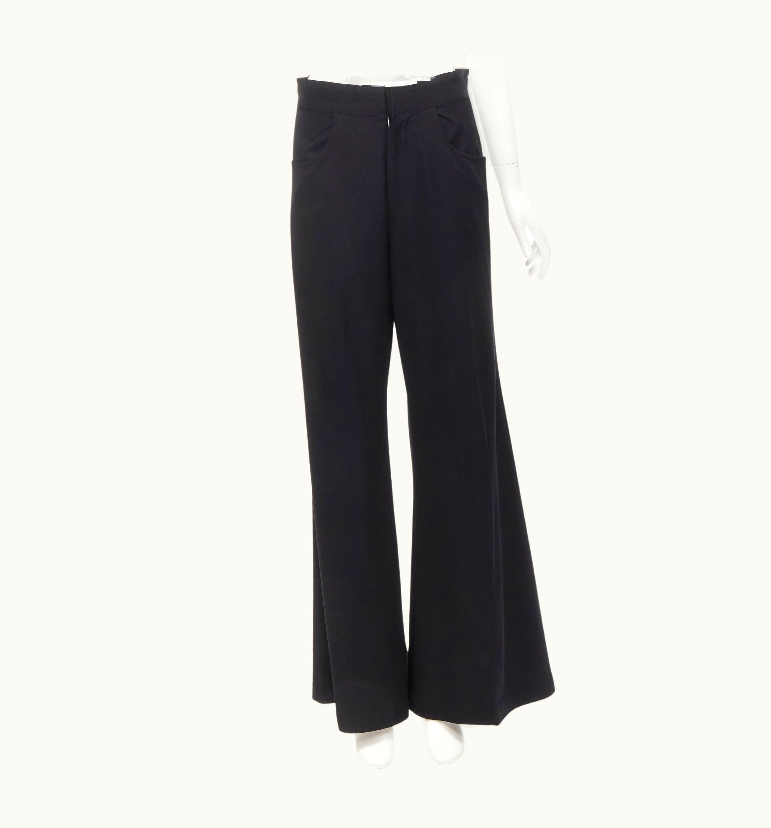 Yohji Yamamoto Black Wool Grosgrain Trim Waist High Waisted Wide Leg Pants Jp3